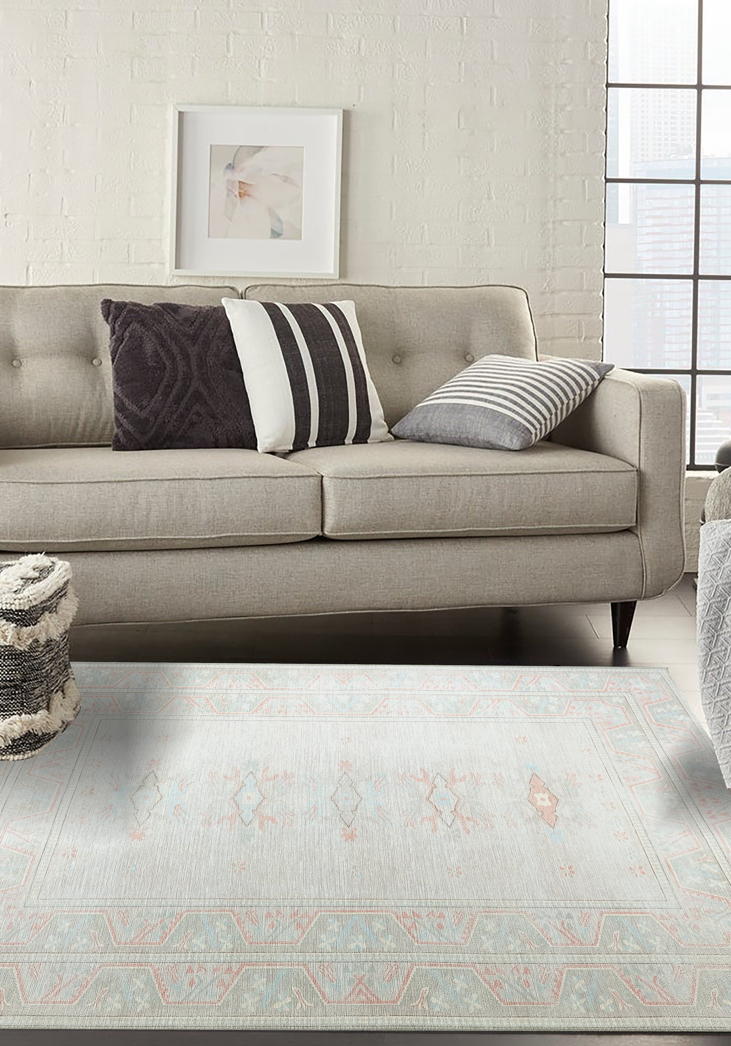 Milas Muted Baby Blue & Pale Blush Turkish Rug