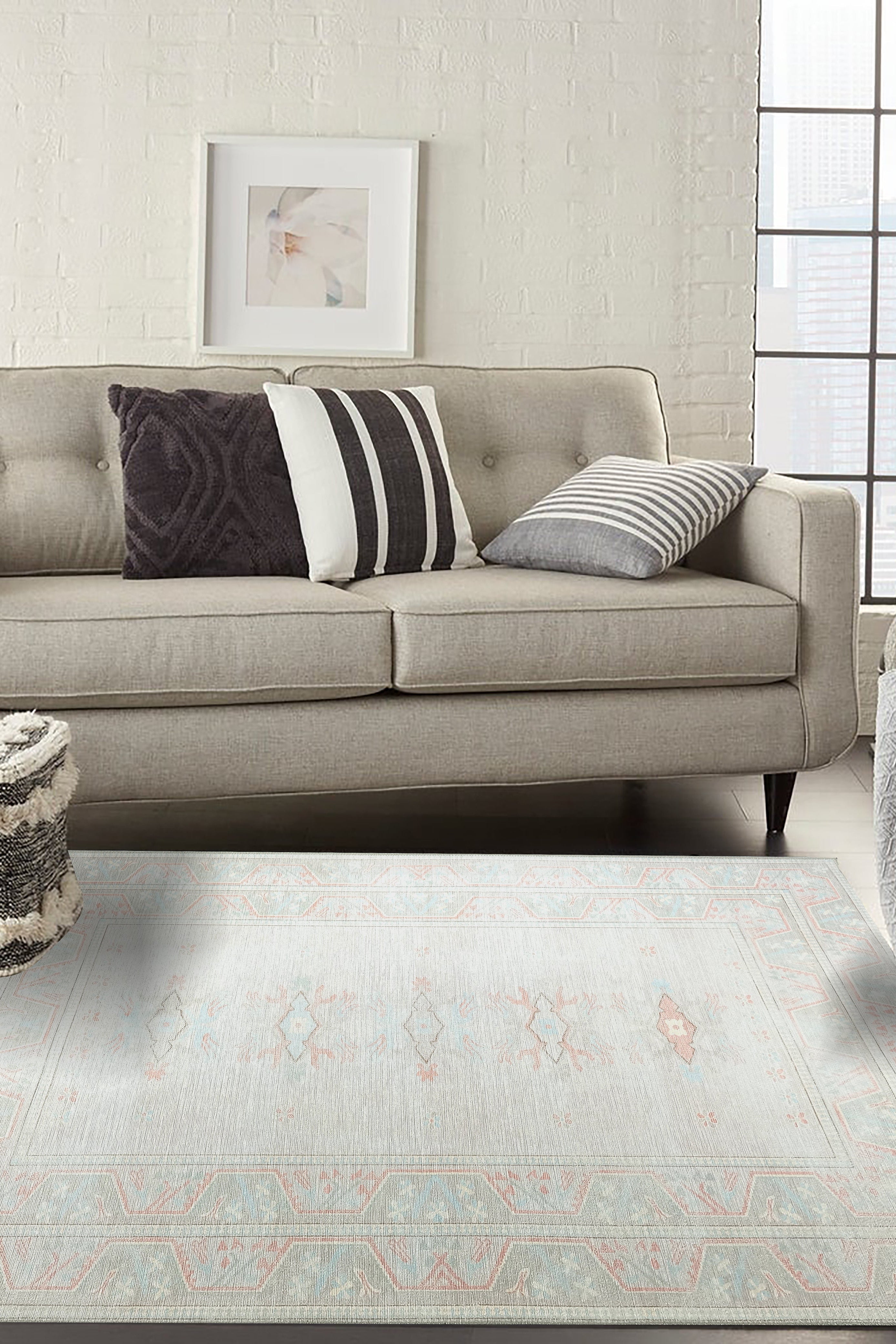 Milas Muted Baby Blue & Pale Blush Turkish Rug