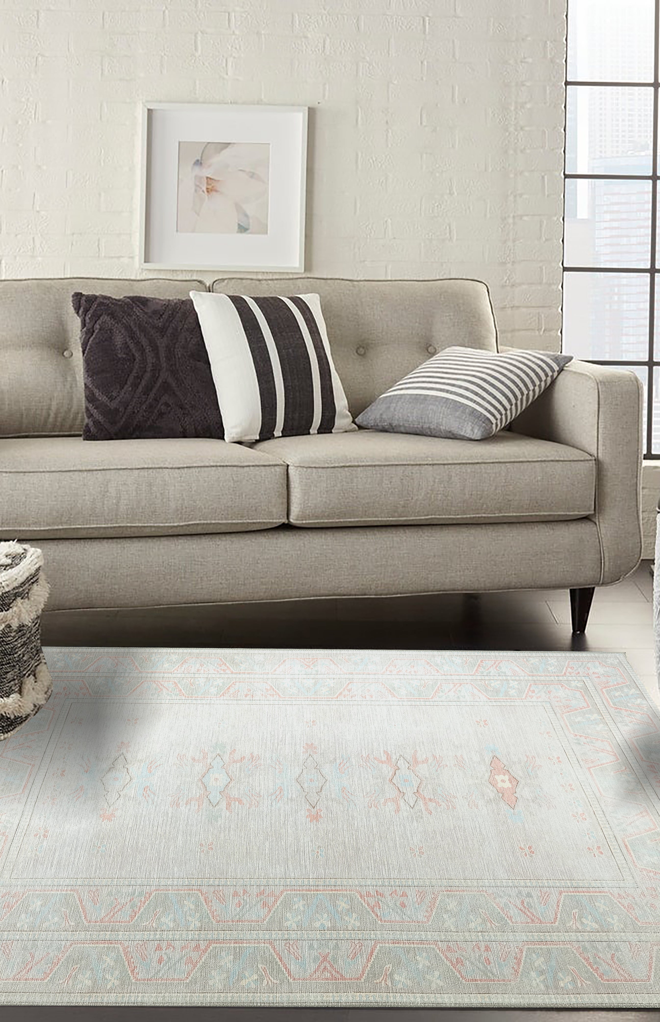 Milas Muted Baby Blue & Pale Blush Turkish Rug