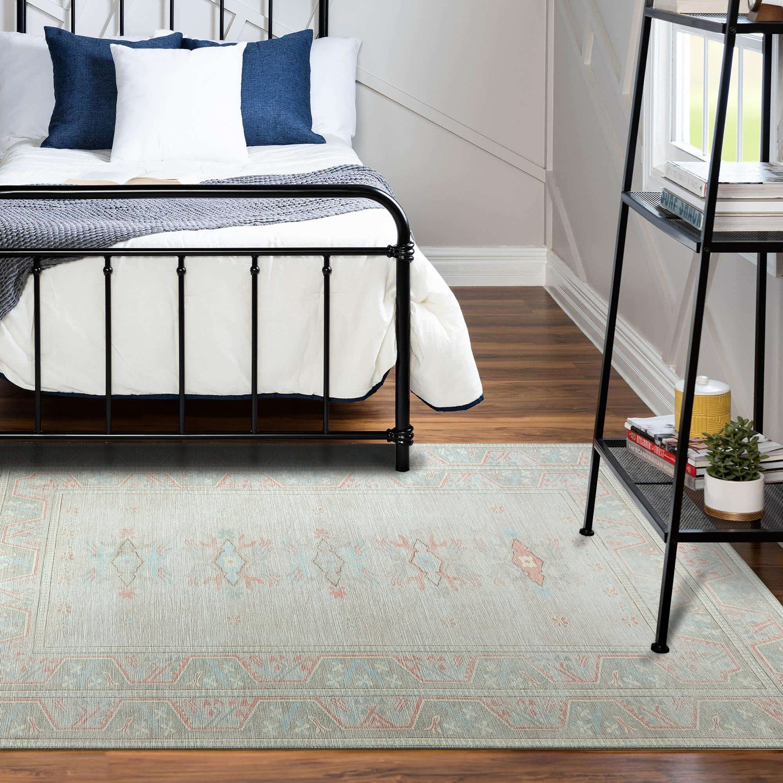 Milas Muted Baby Blue & Pale Blush Turkish Rug