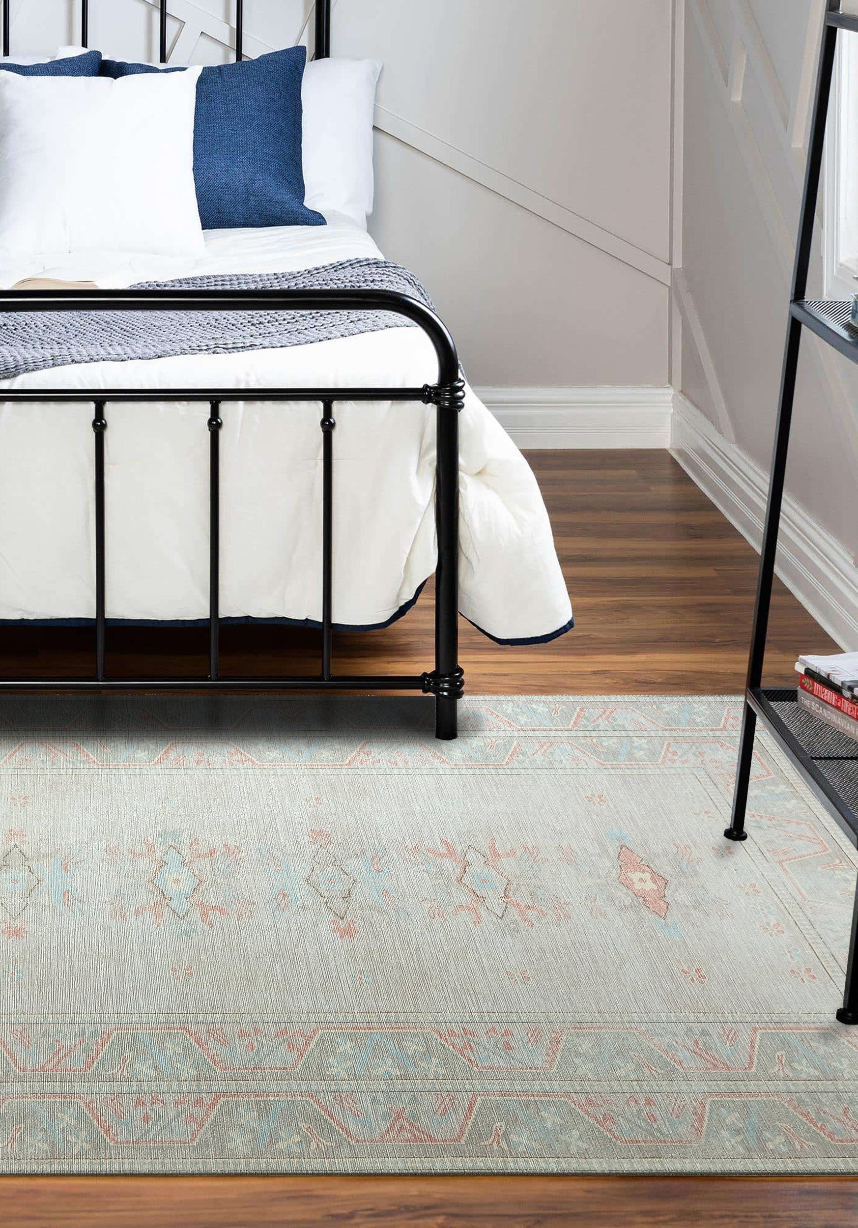 Milas Muted Baby Blue & Pale Blush Turkish Rug