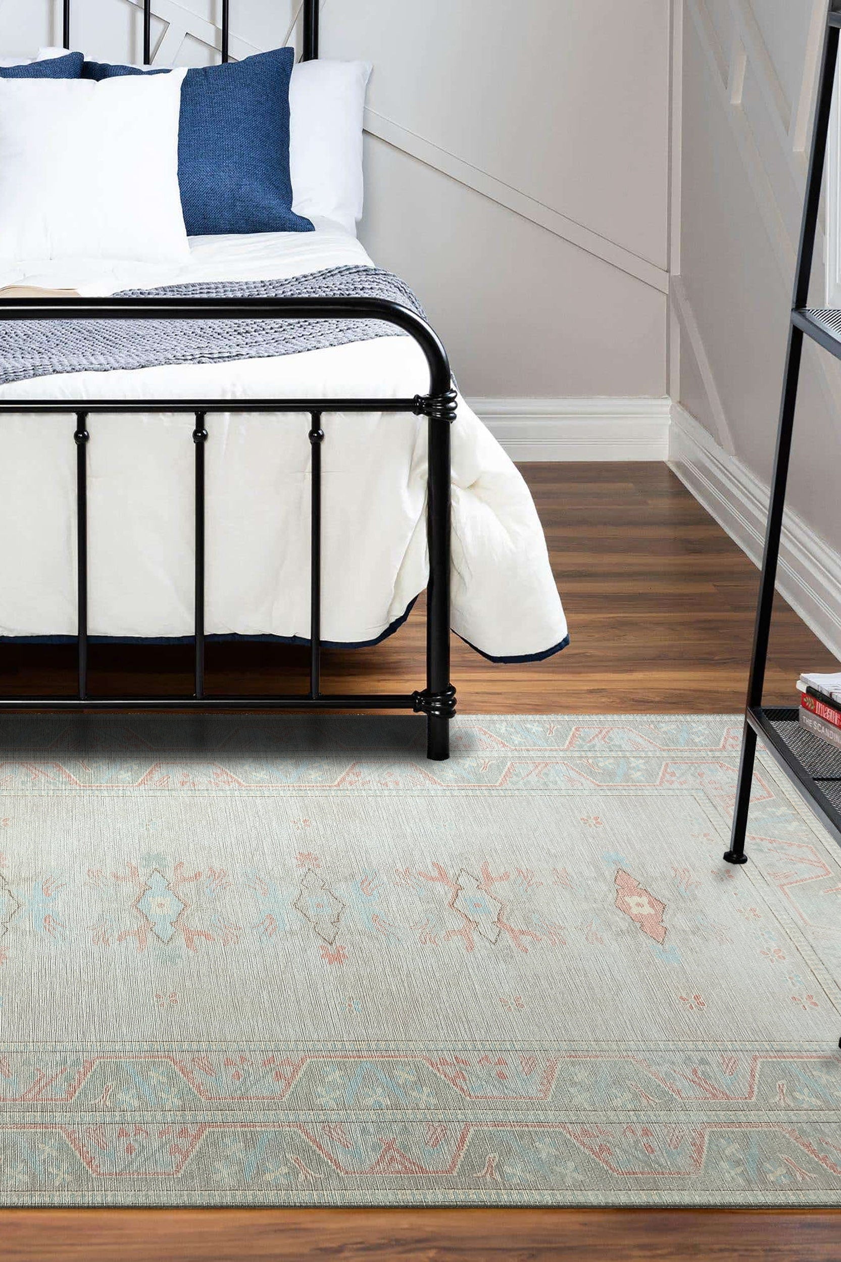 Milas Muted Baby Blue & Pale Blush Turkish Rug