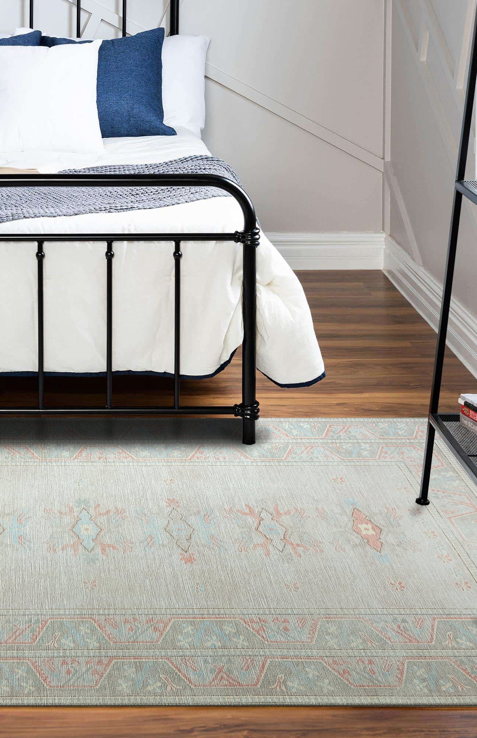 Milas Muted Baby Blue & Pale Blush Turkish Rug