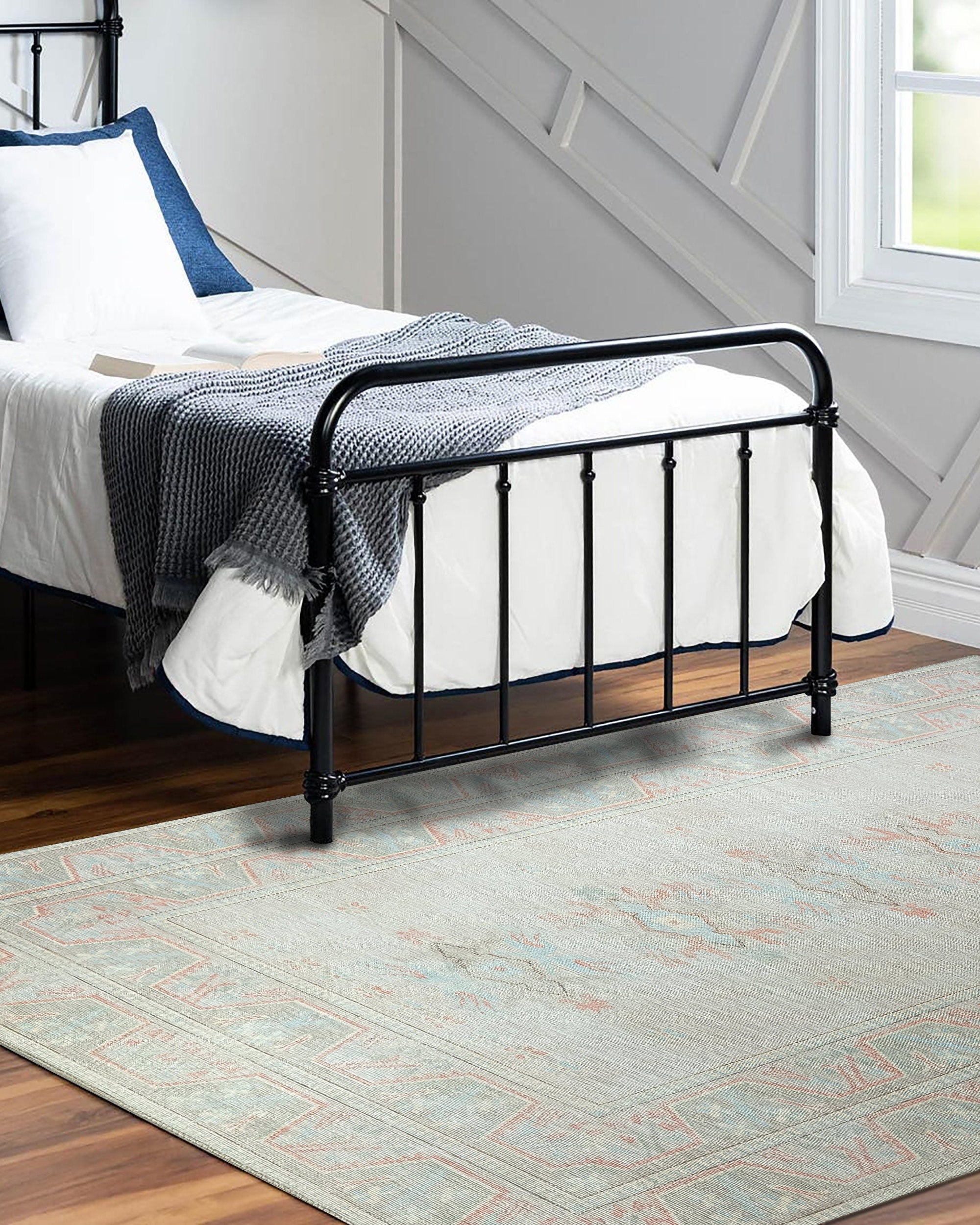 Milas Muted Baby Blue & Pale Blush Turkish Rug