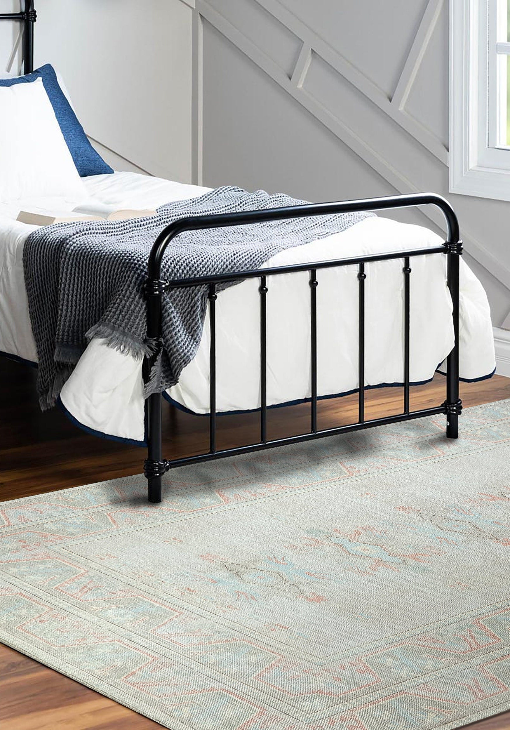 Milas Muted Baby Blue & Pale Blush Turkish Rug