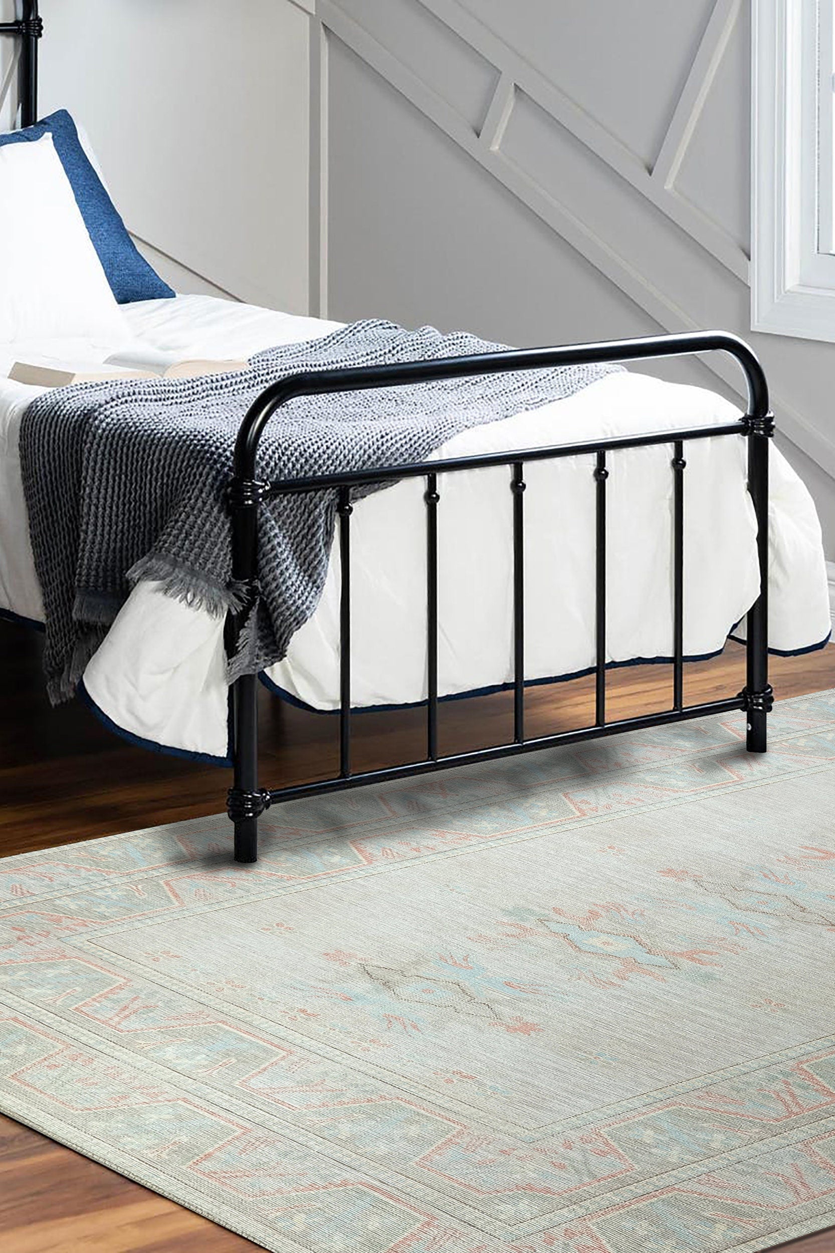 Milas Muted Baby Blue & Pale Blush Turkish Rug