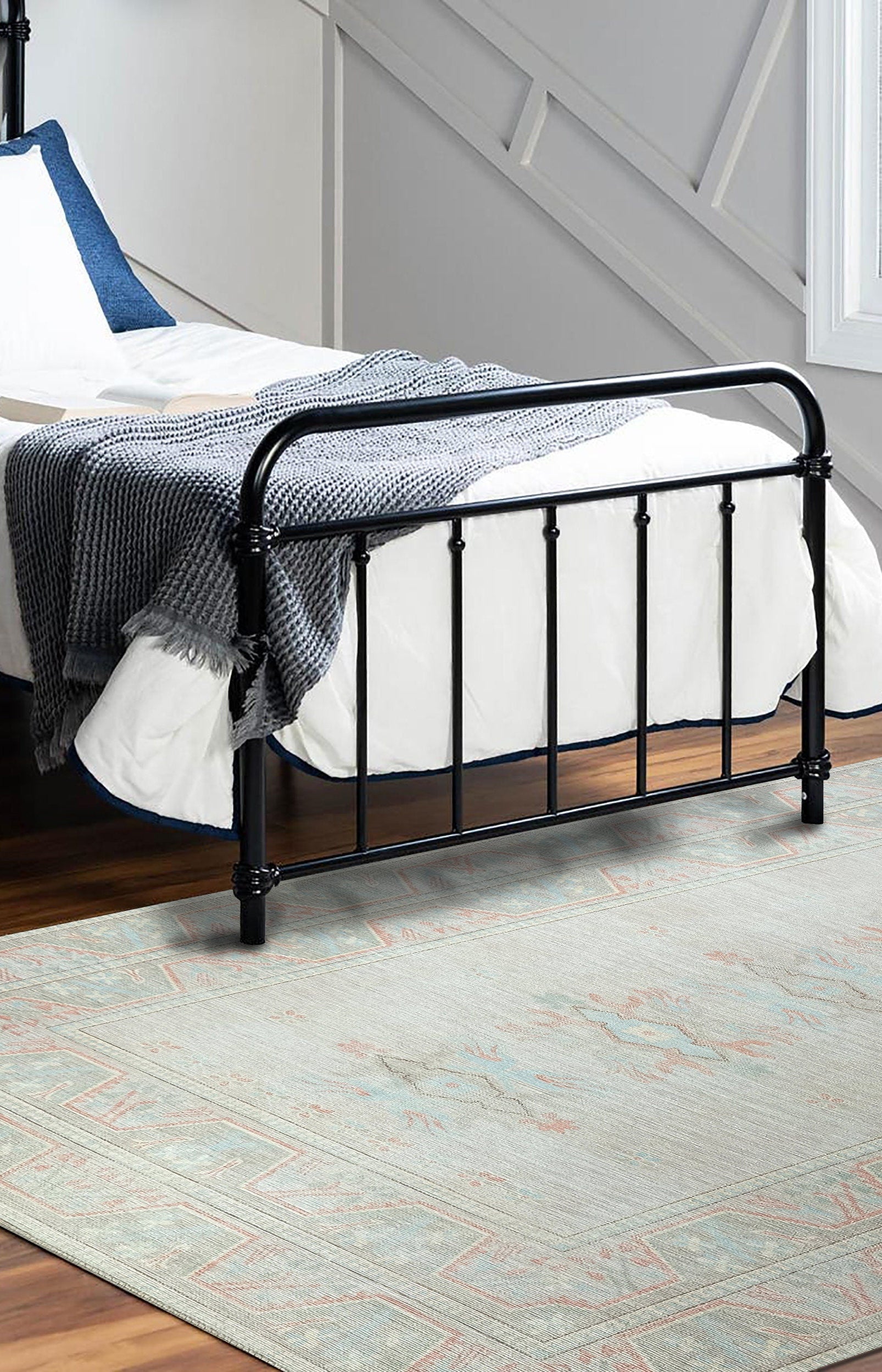 Milas Muted Baby Blue & Pale Blush Turkish Rug