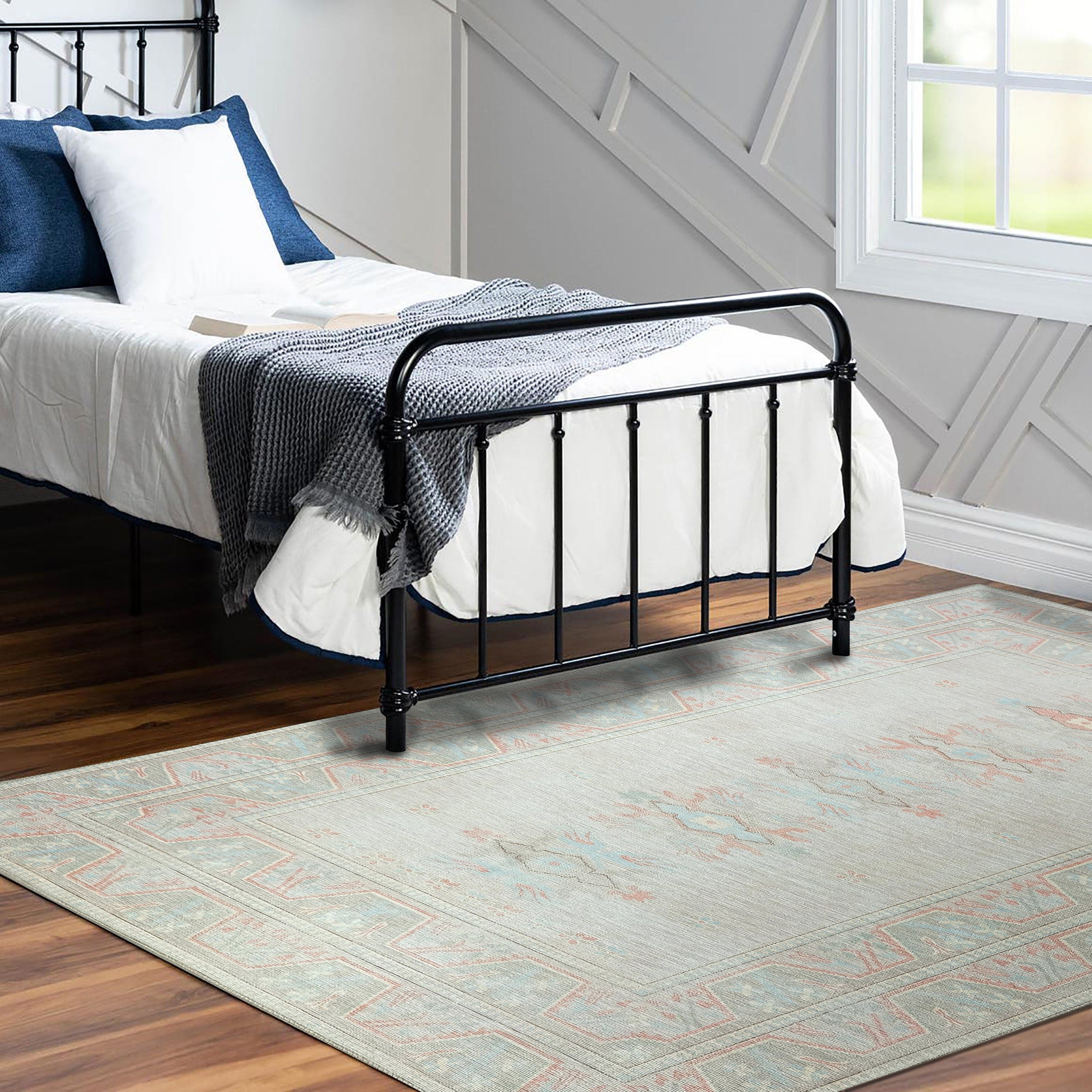 Milas Muted Baby Blue & Pale Blush Turkish Rug