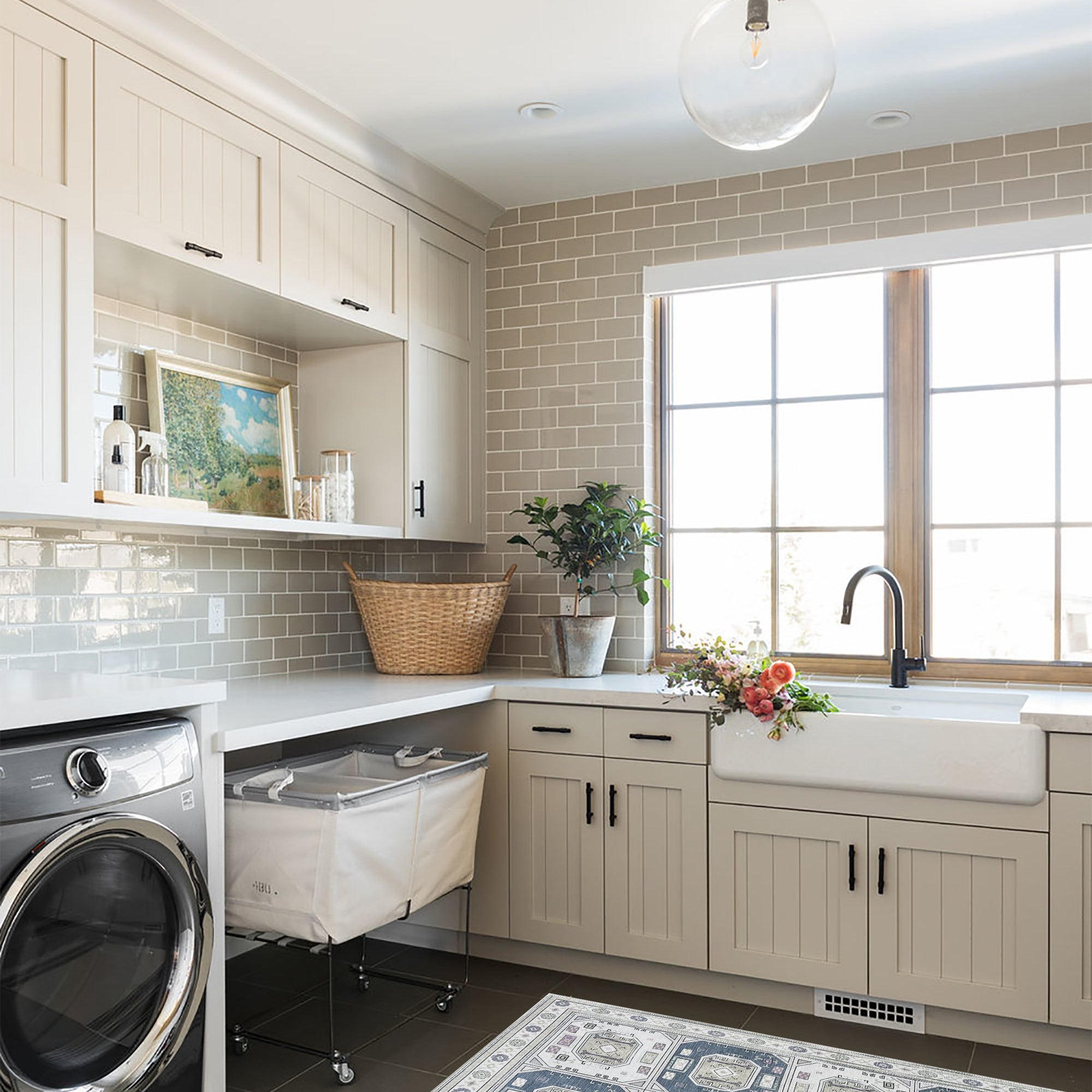 Amaan Cream Navy Modern Turkish Rug