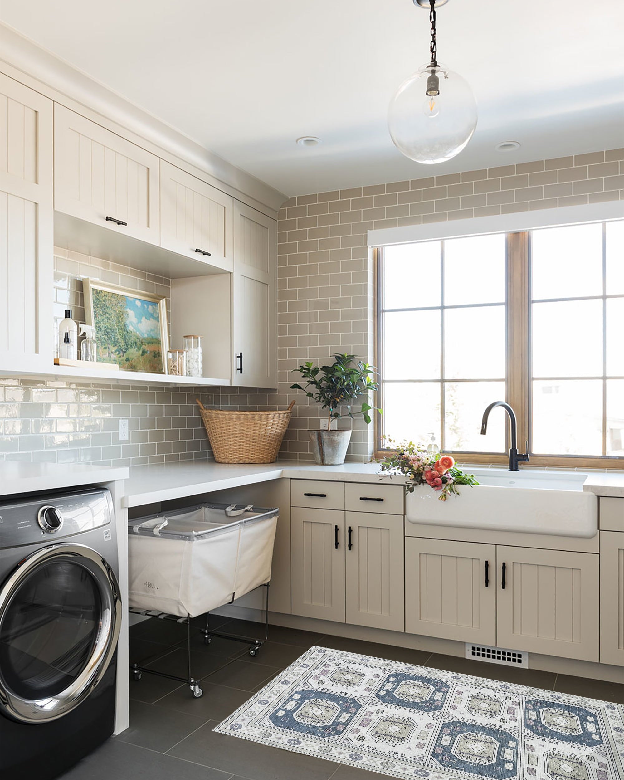 Amaan Cream Navy Modern Turkish Rug