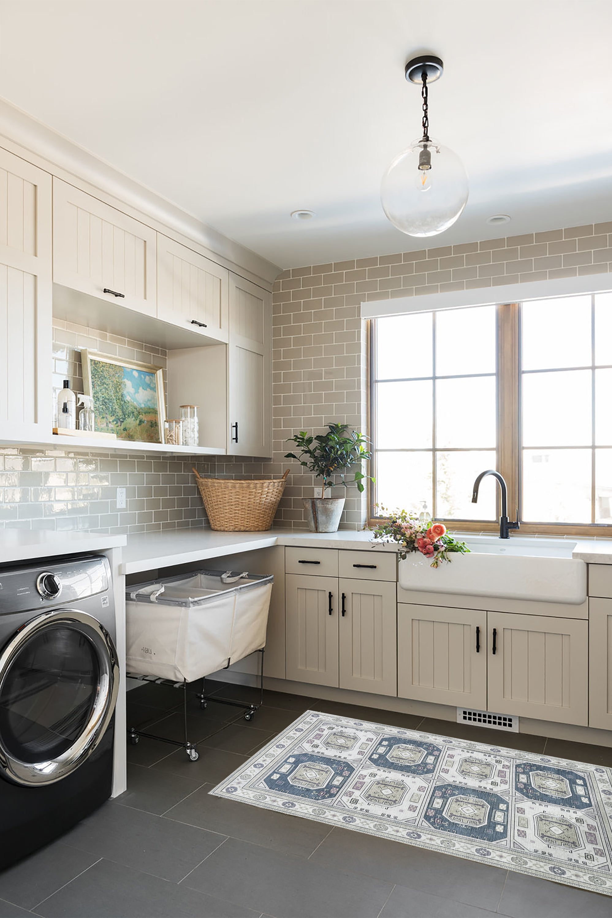 Amaan Cream Navy Modern Turkish Rug