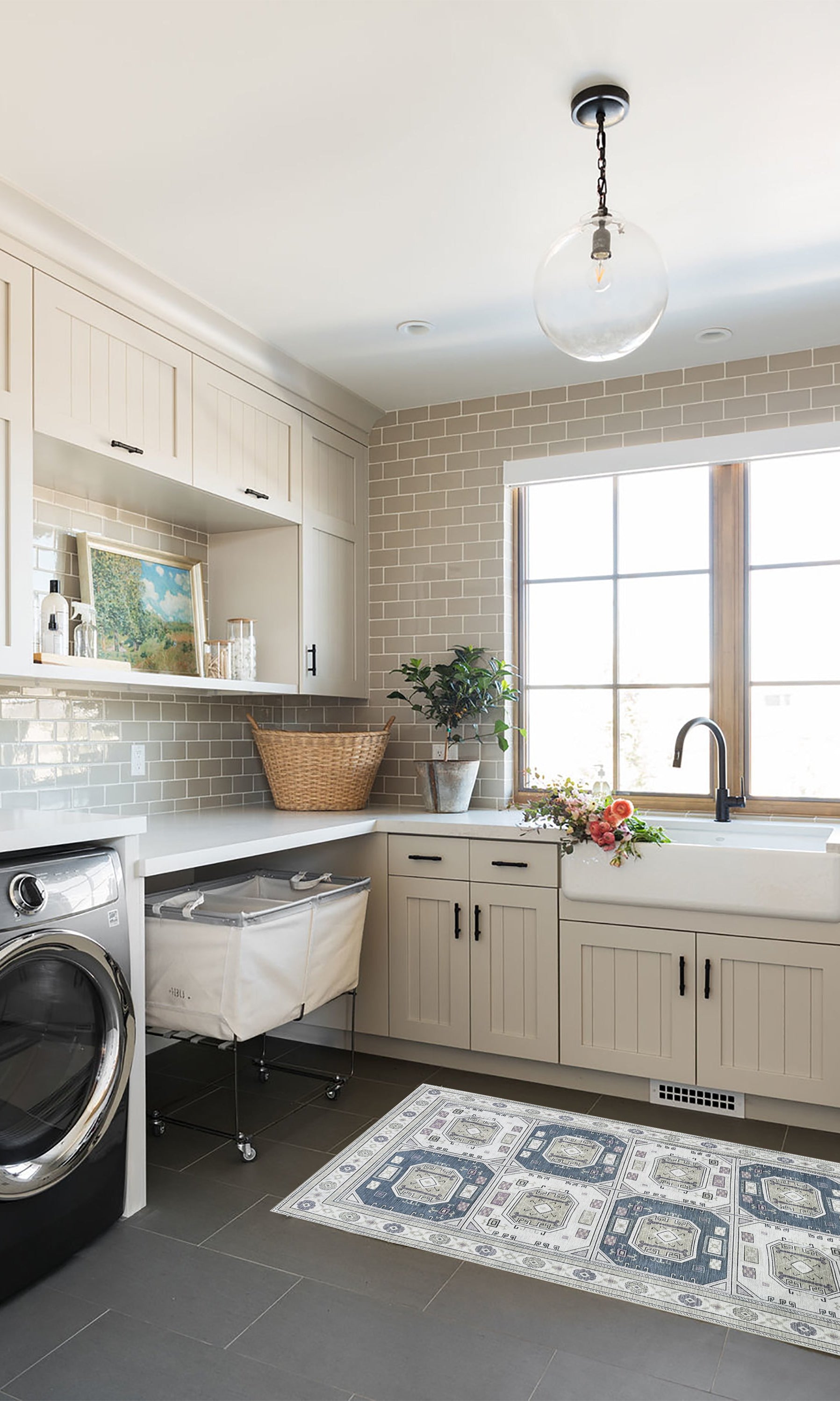 Amaan Cream Navy Modern Turkish Rug