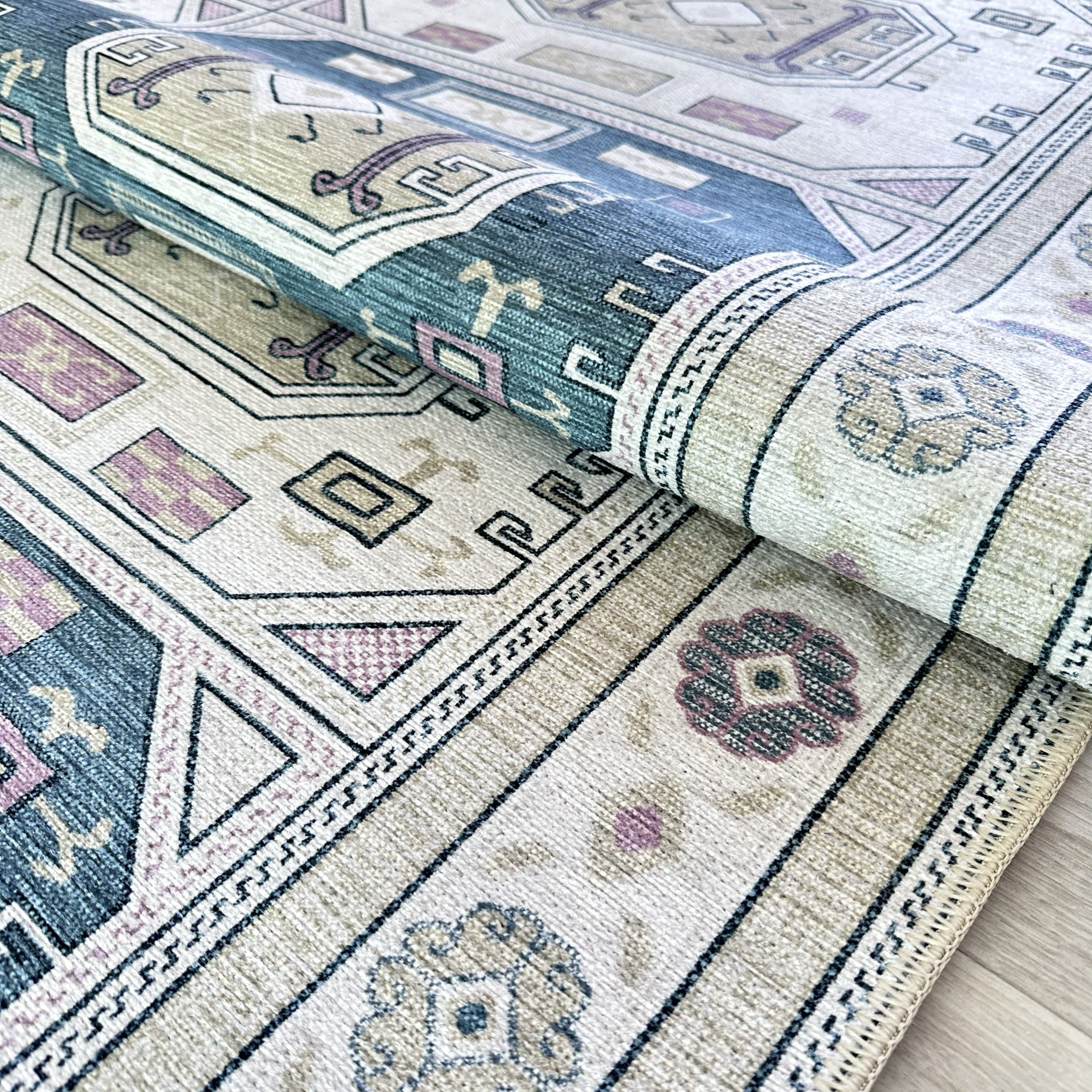 Amaan Cream Navy Modern Turkish Rug