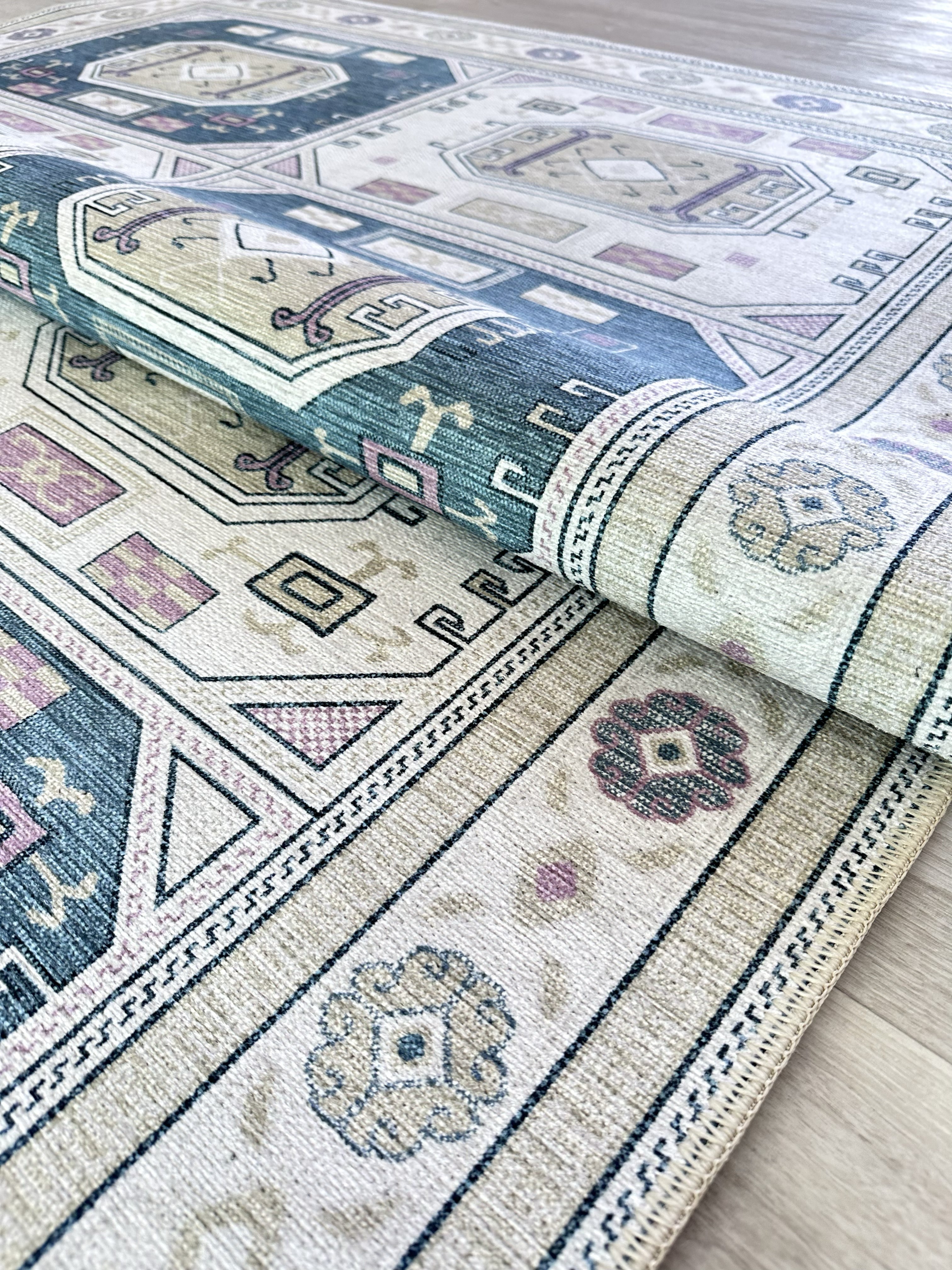 Amaan Cream Navy Modern Turkish Rug