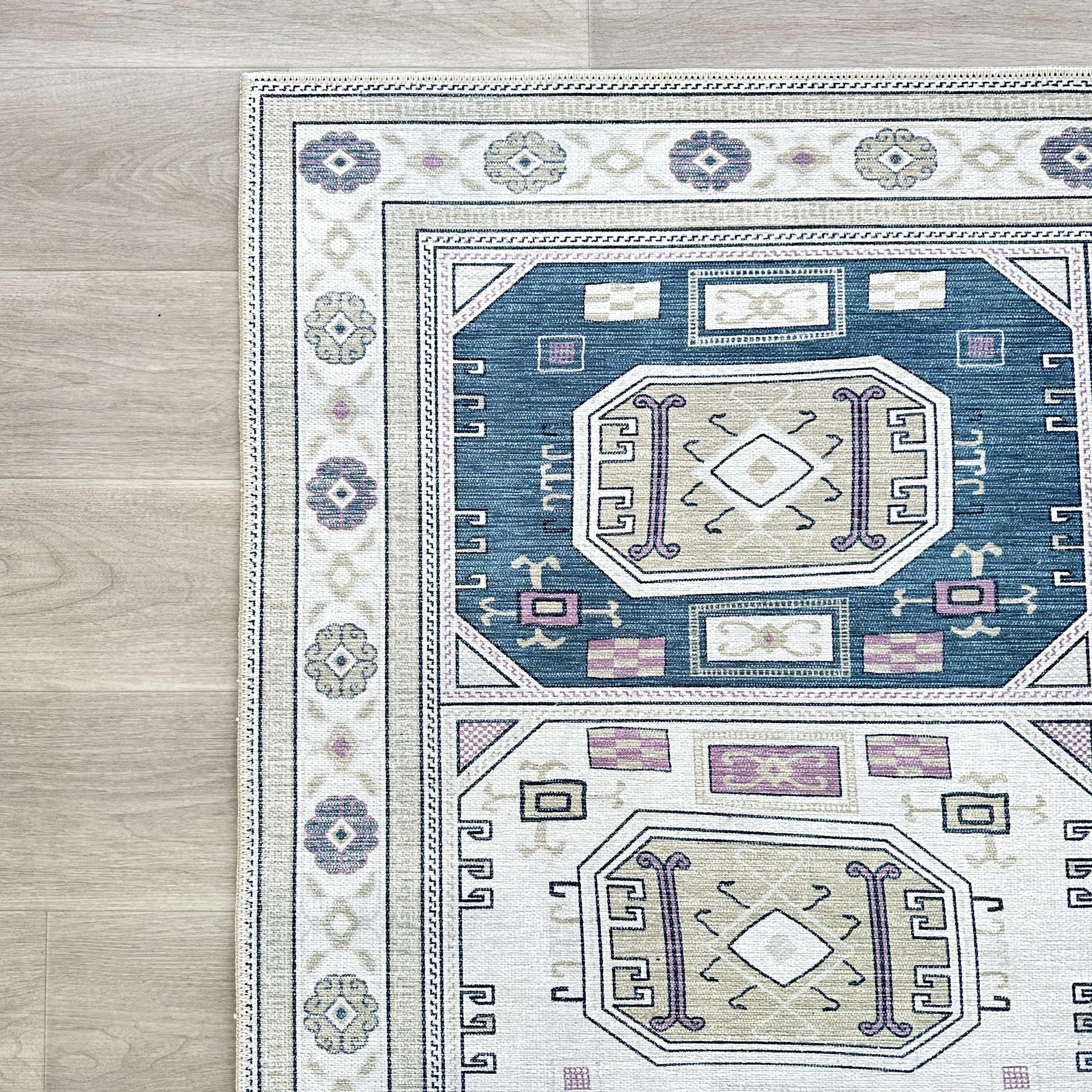 Amaan Cream Navy Modern Turkish Rug