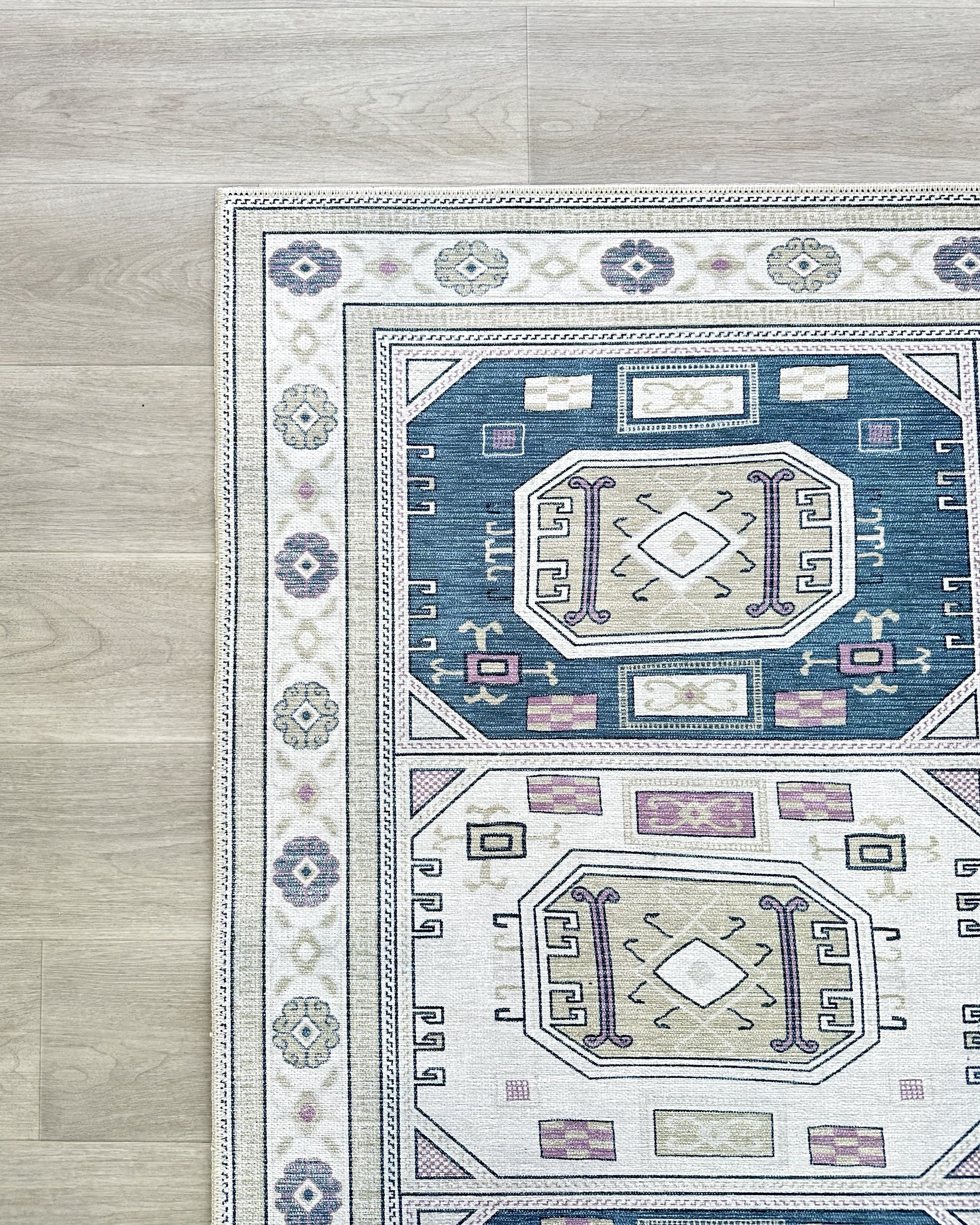 Amaan Cream Navy Modern Turkish Rug