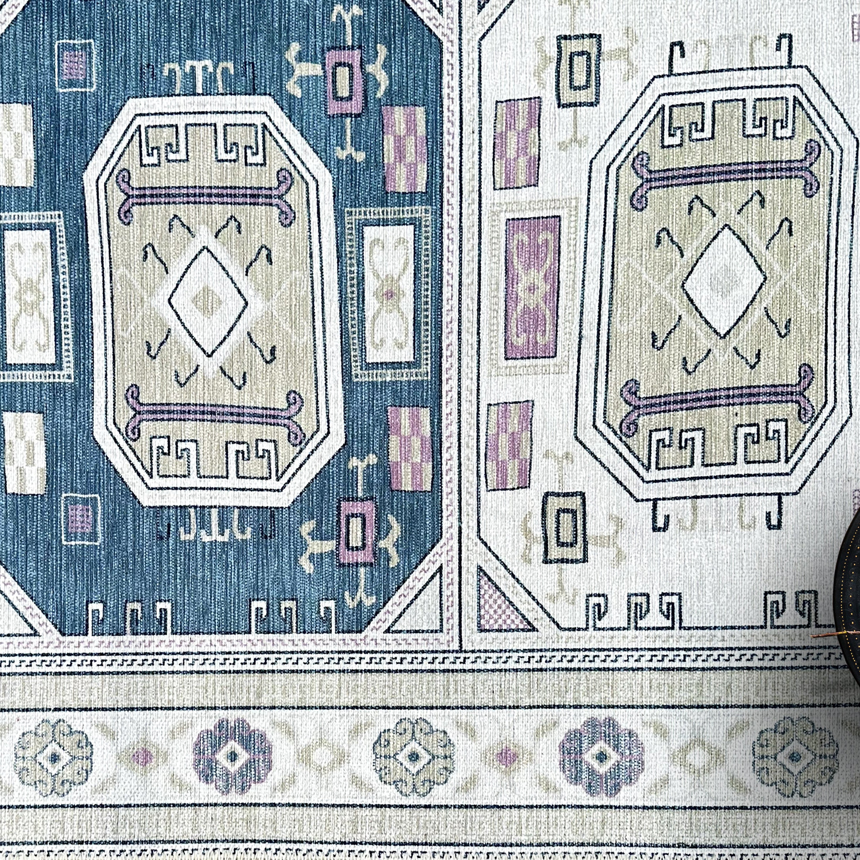 Amaan Cream Navy Modern Turkish Rug