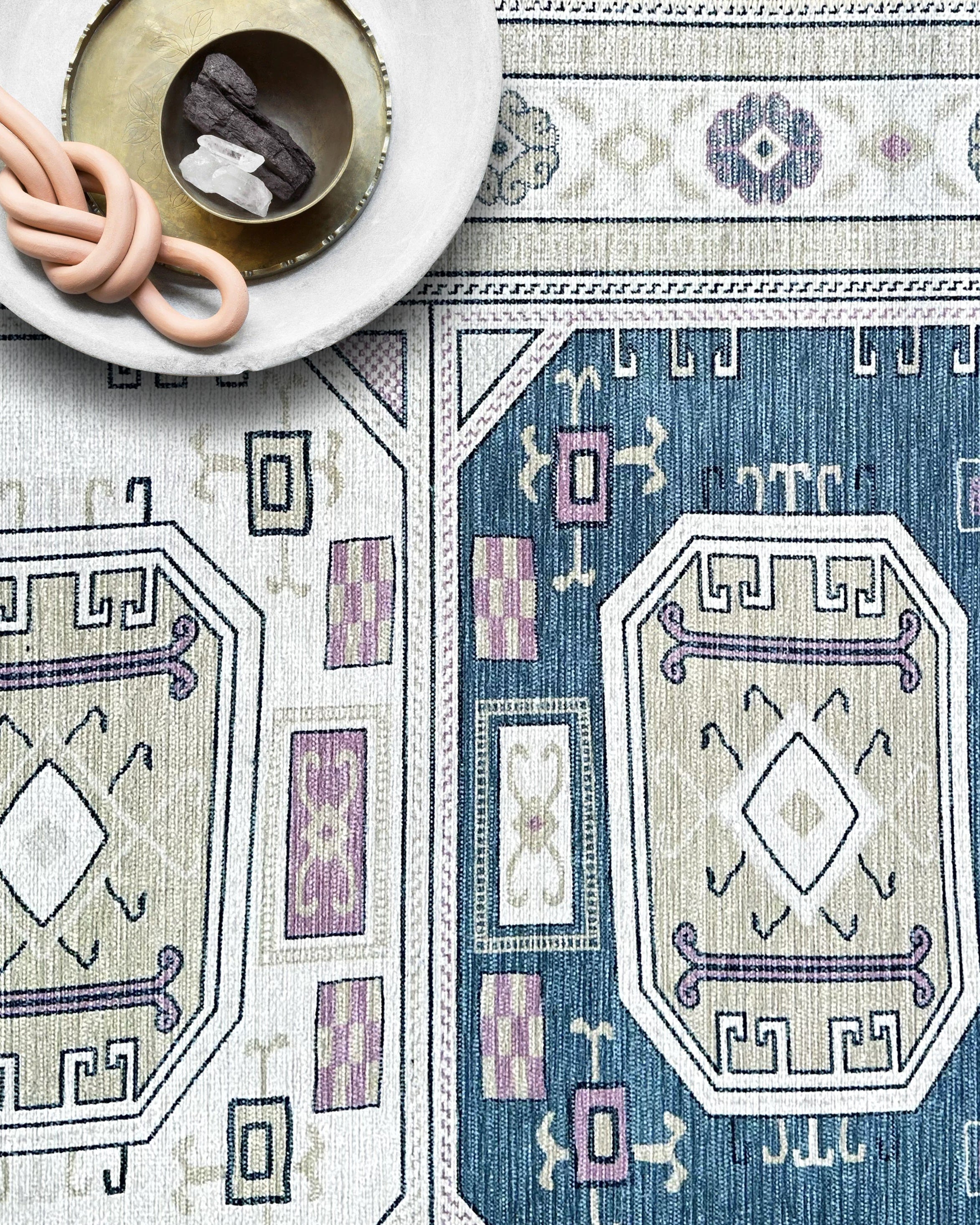 Amaan Cream Navy Modern Turkish Rug