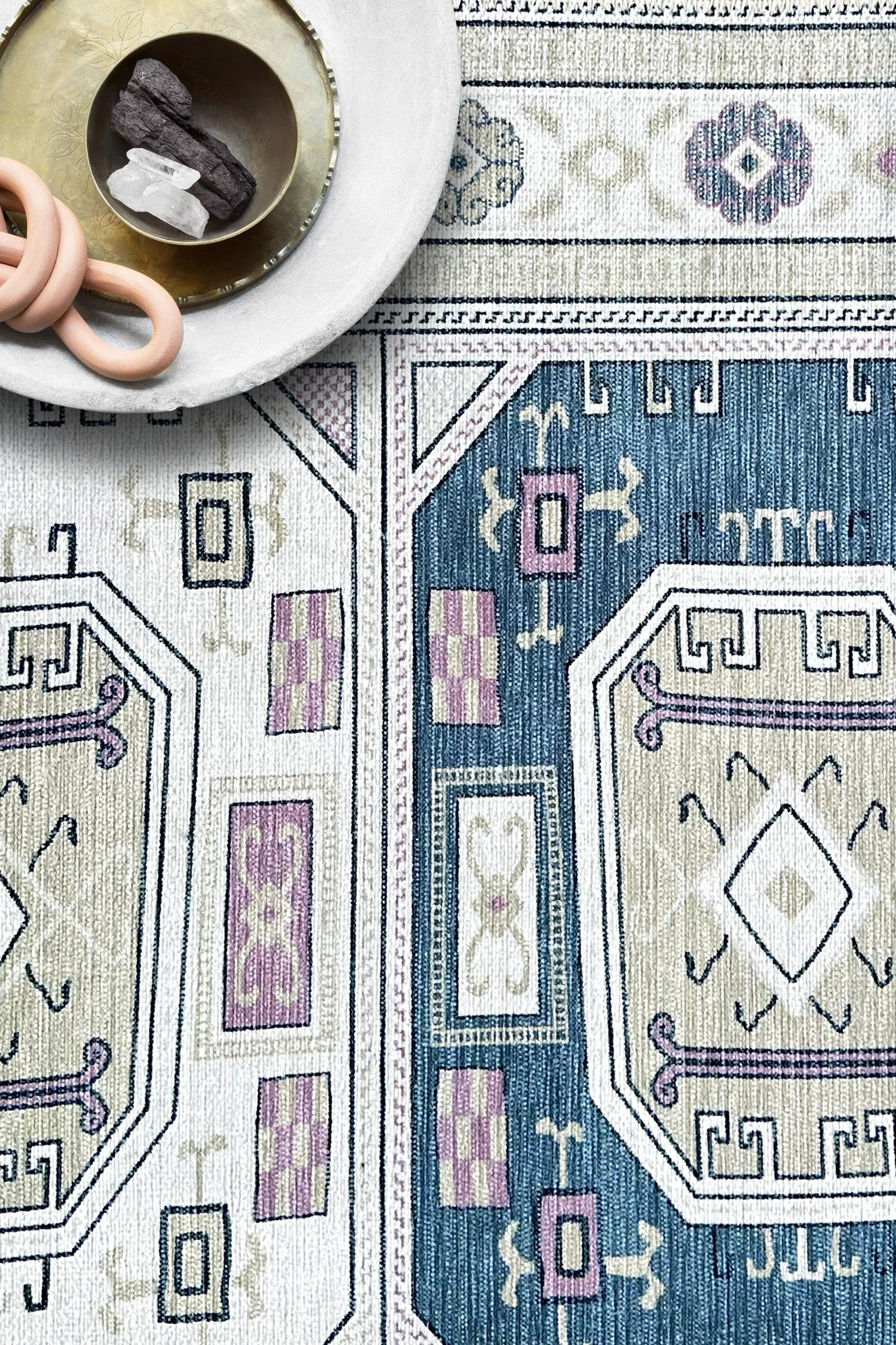 Amaan Cream Navy Modern Turkish Rug