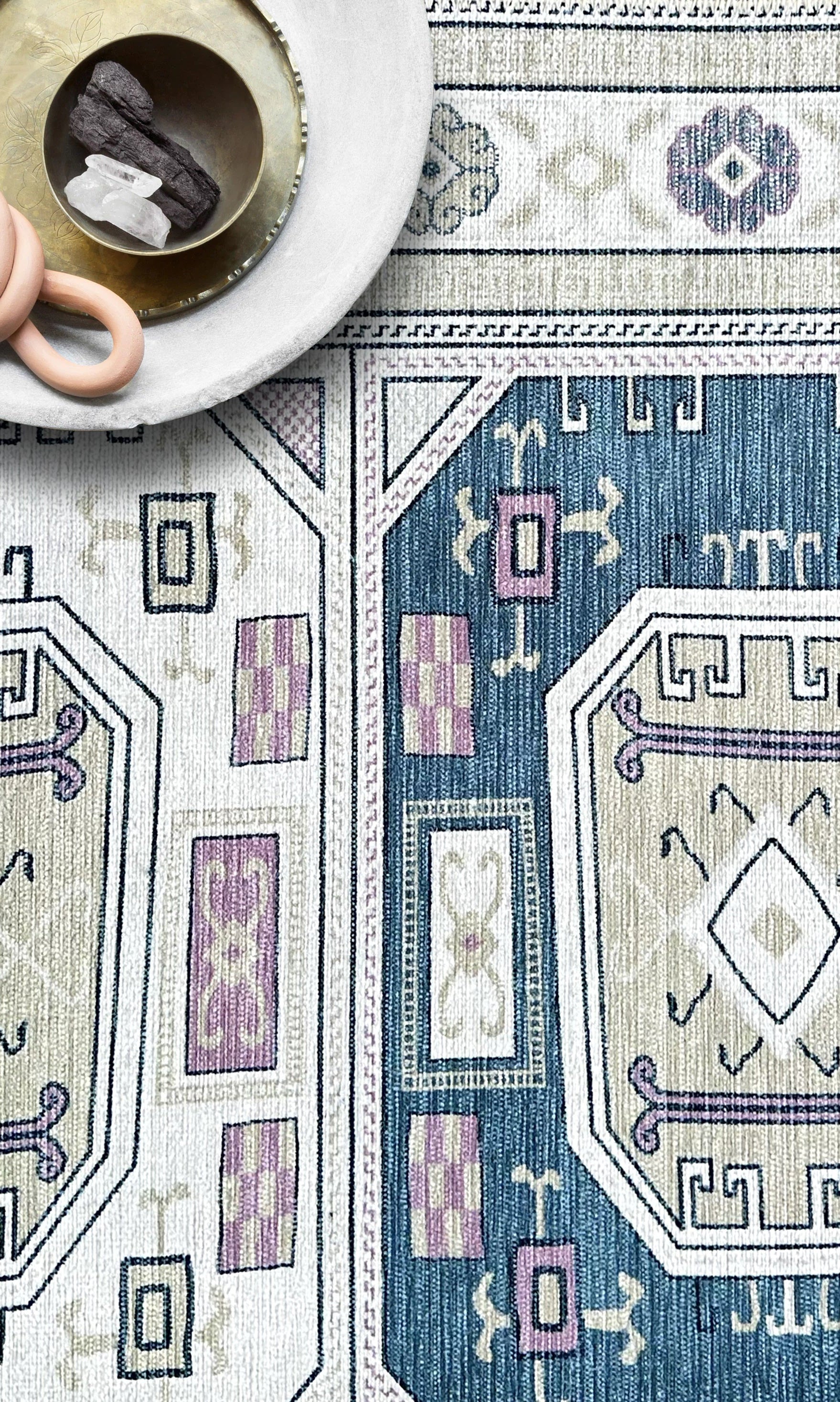 Amaan Cream Navy Modern Turkish Rug