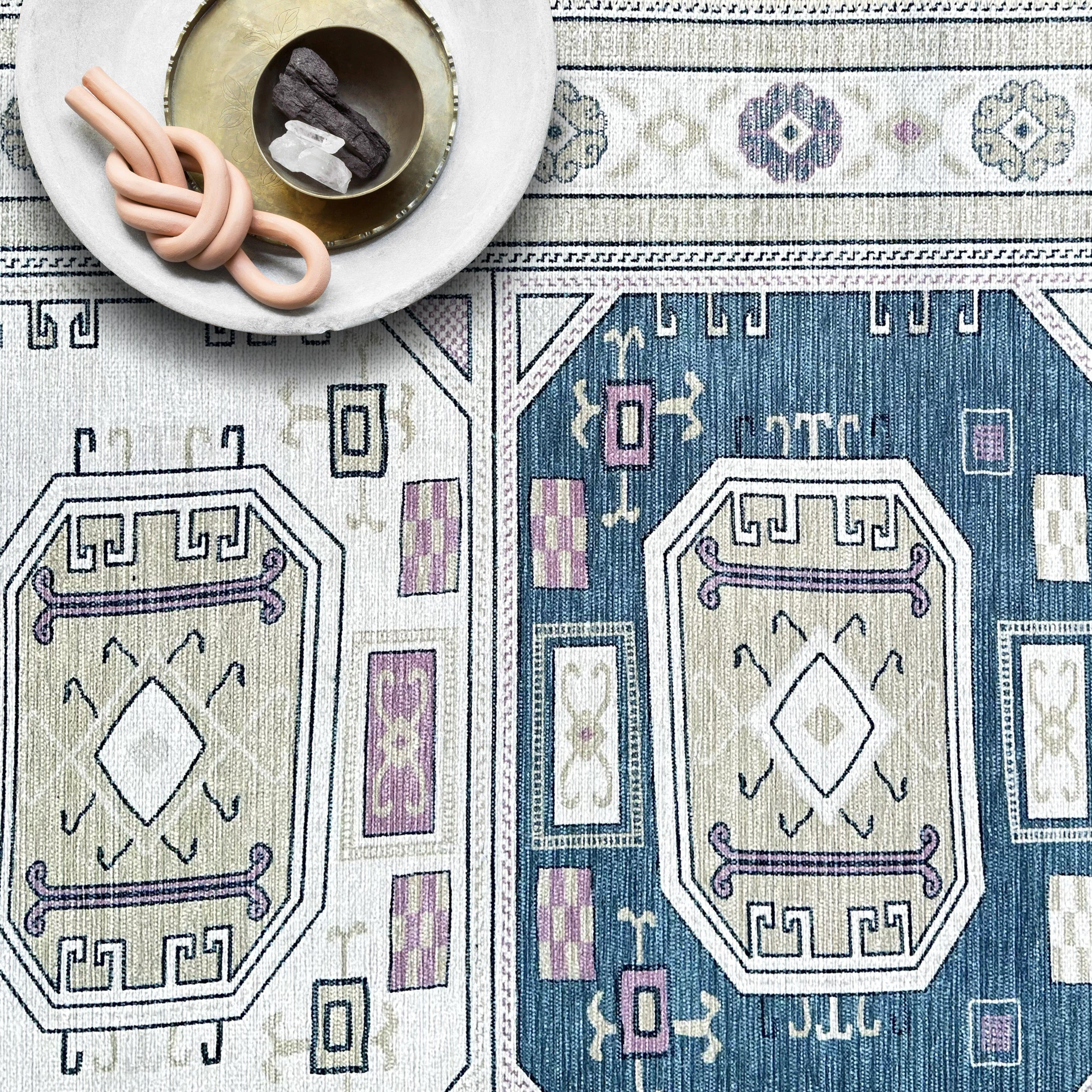 Amaan Cream Navy Modern Turkish Rug