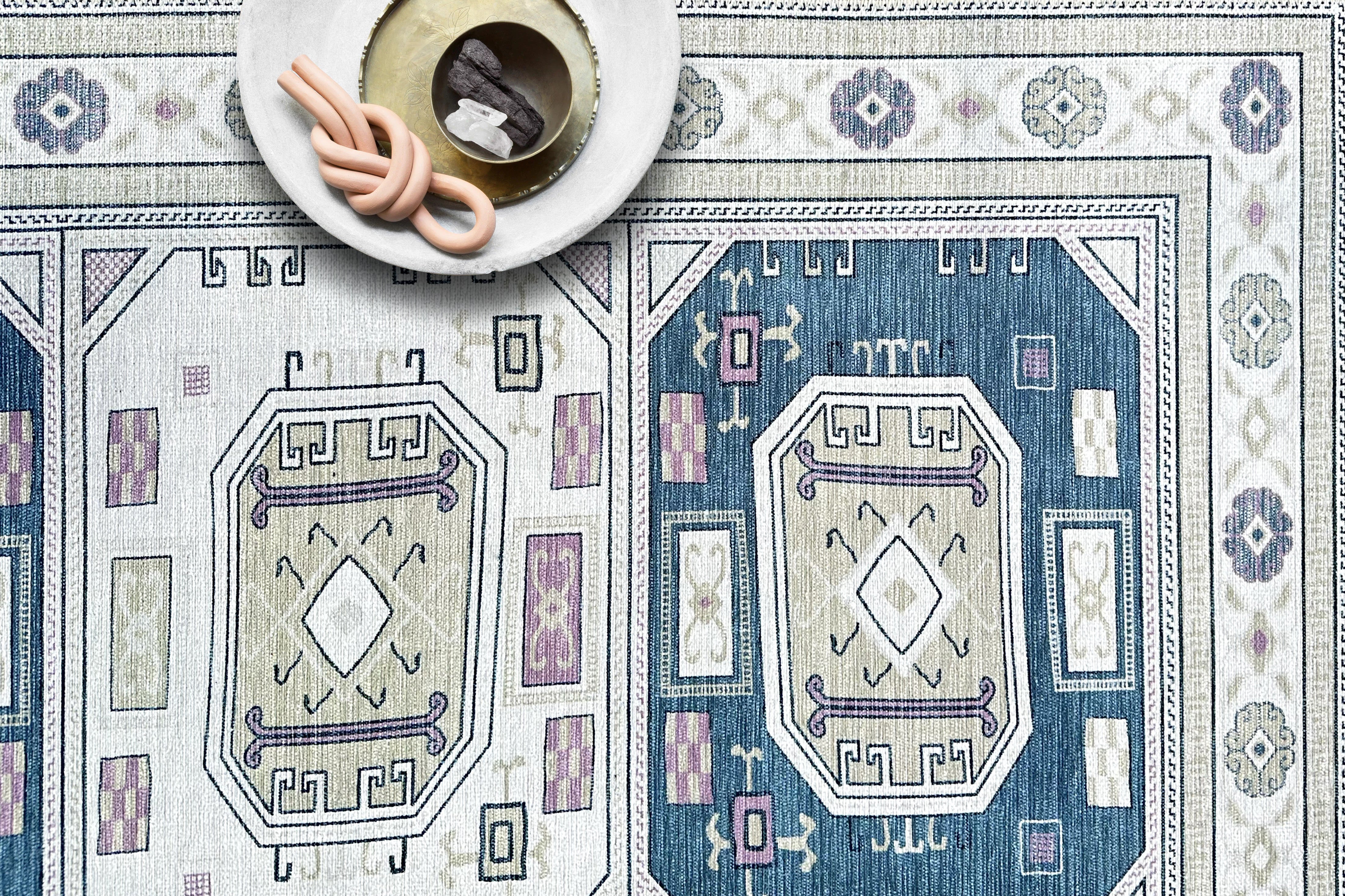 Amaan Cream Navy Modern Turkish Rug