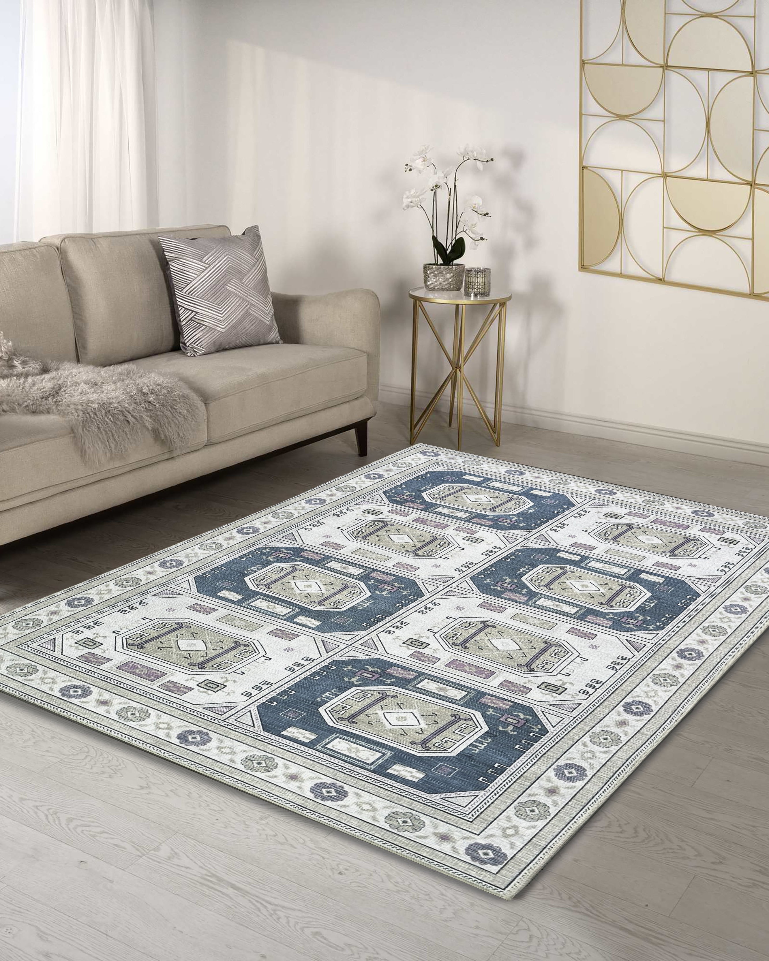 Amaan Cream Navy Modern Turkish Rug