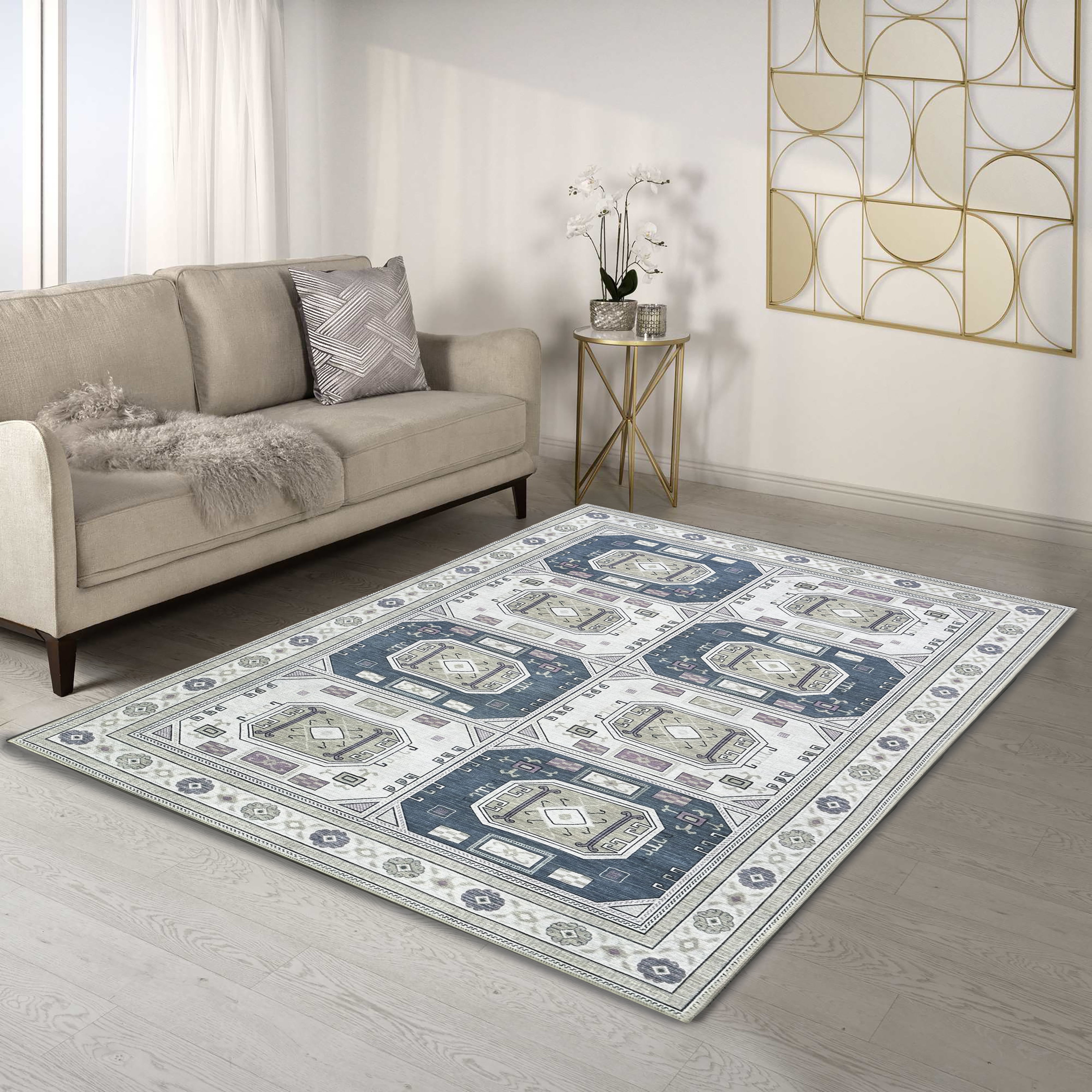 Amaan Cream Navy Modern Turkish Rug