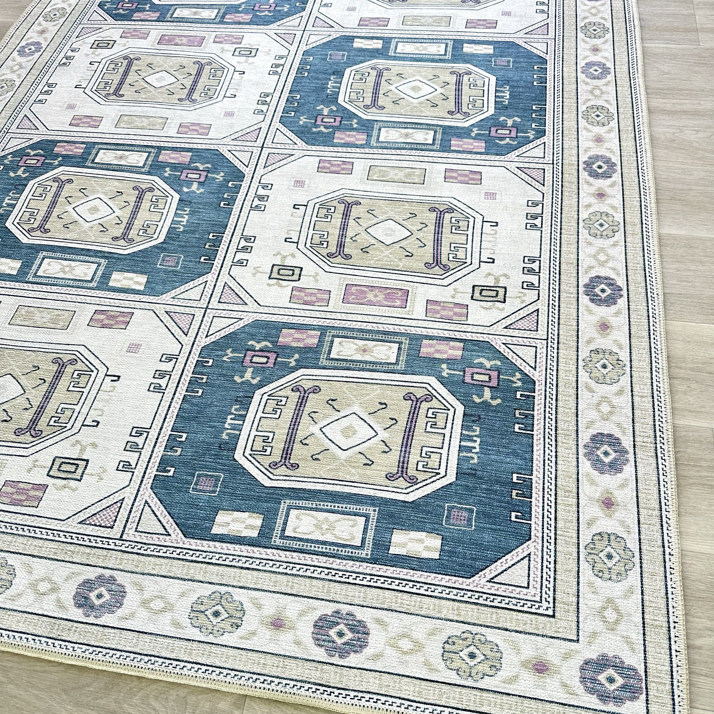 Amaan Cream Navy Modern Turkish Rug