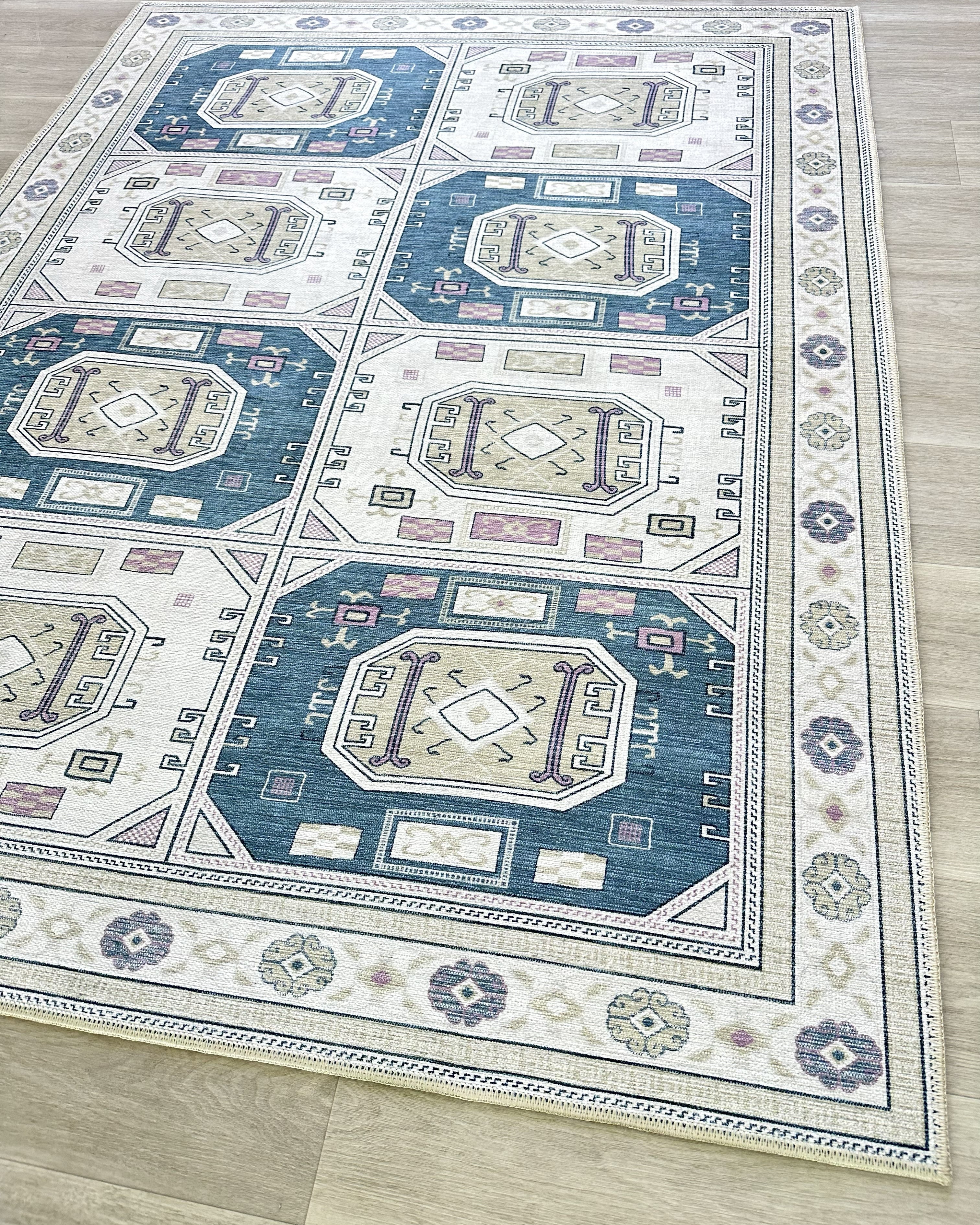 Amaan Cream Navy Modern Turkish Rug