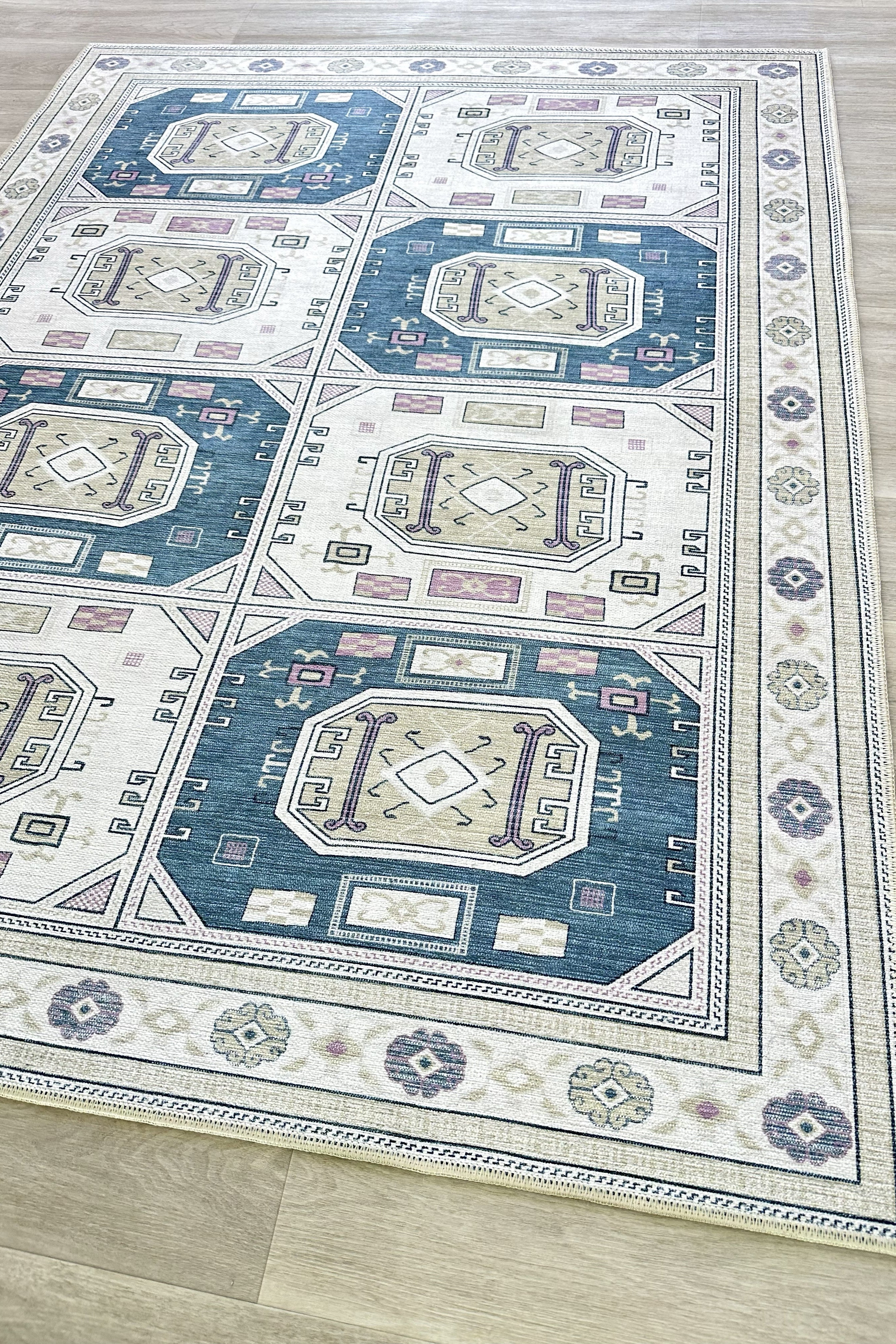 Amaan Cream Navy Modern Turkish Rug