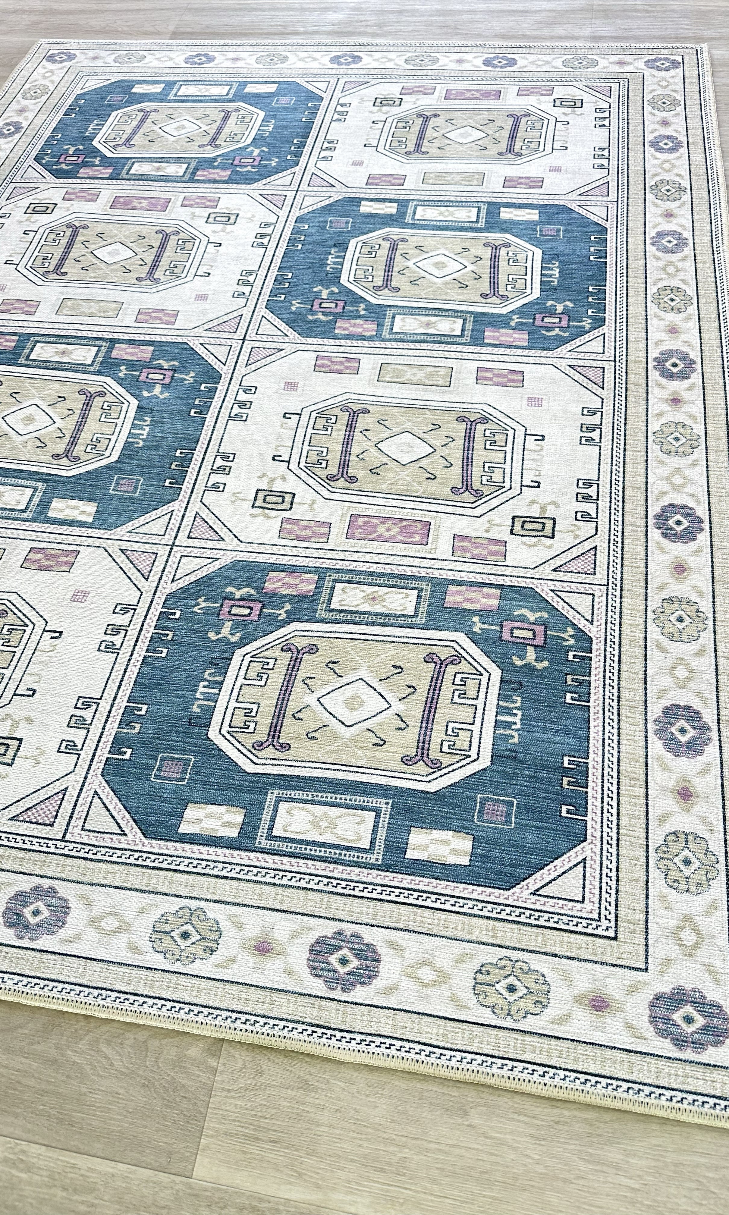Amaan Cream Navy Modern Turkish Rug