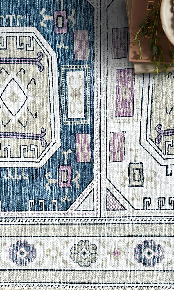 Amaan Cream Navy Modern Turkish Rug