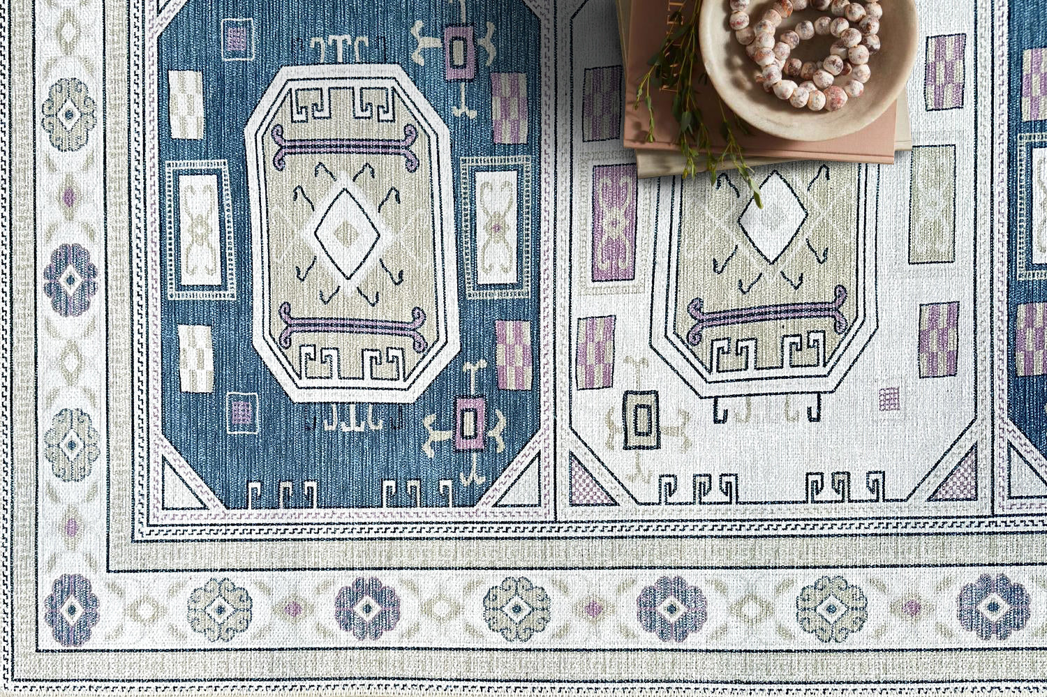 Amaan Cream Navy Modern Turkish Rug