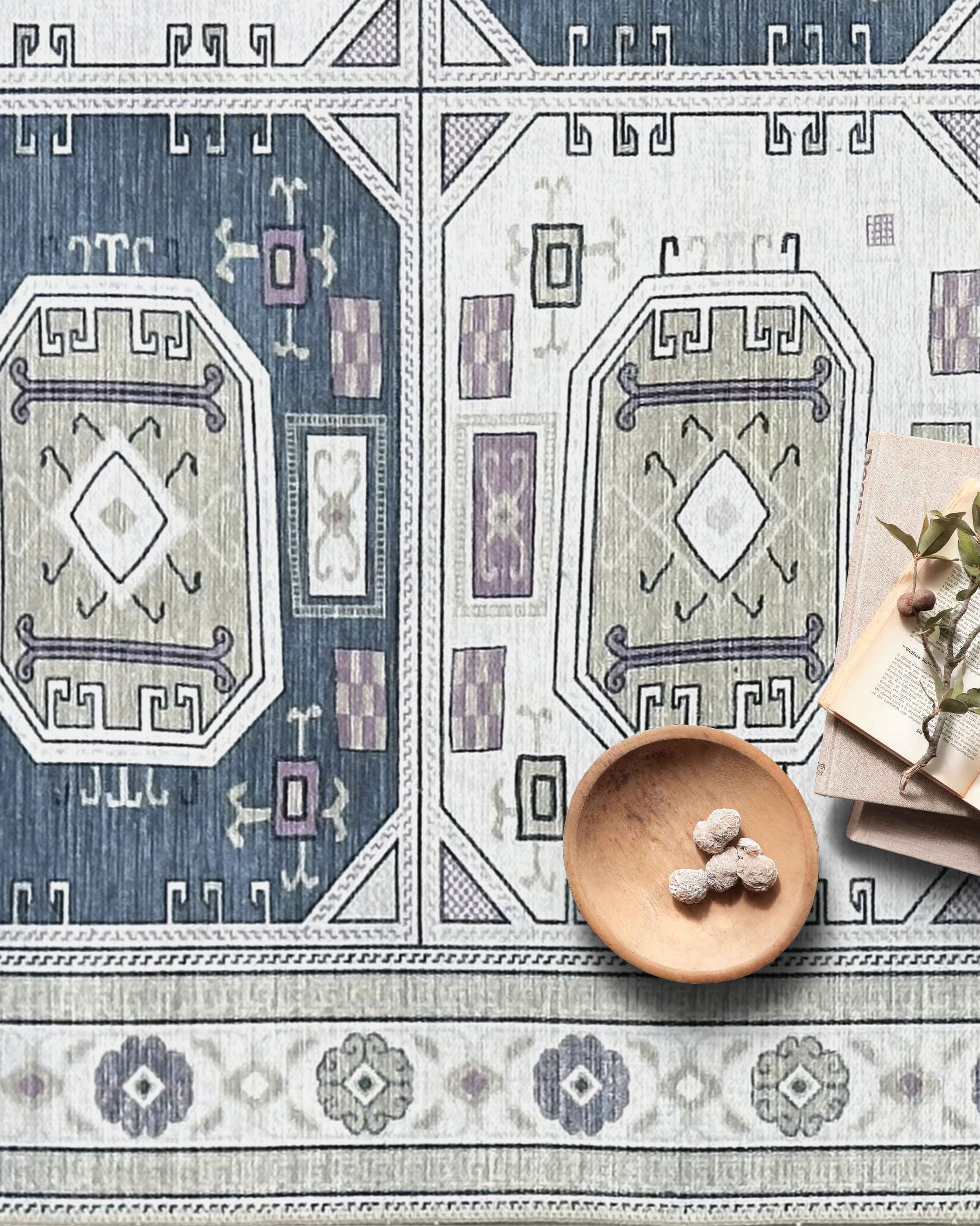 Amaan Cream Navy Modern Turkish Rug