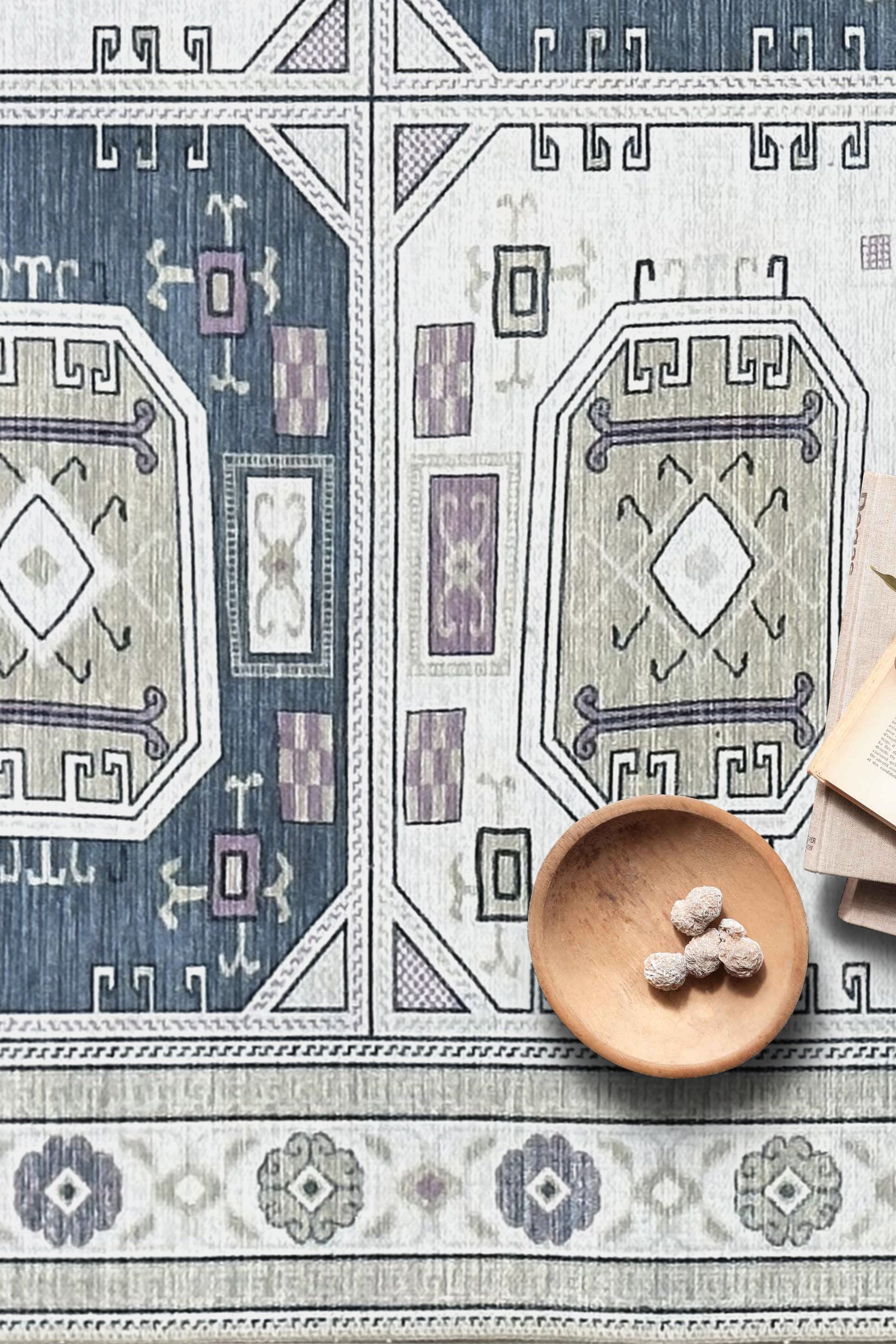 Amaan Cream Navy Modern Turkish Rug