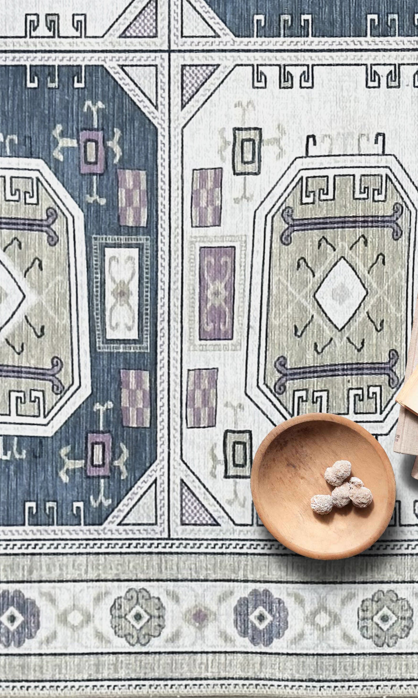 Amaan Cream Navy Modern Turkish Rug