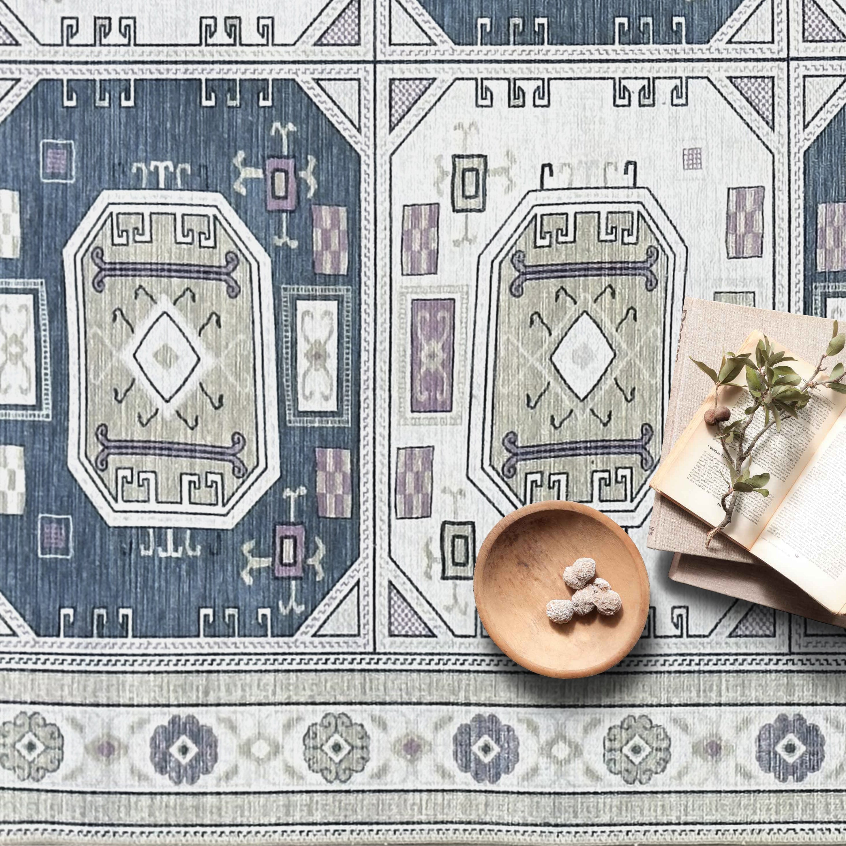 Amaan Cream Navy Modern Turkish Rug