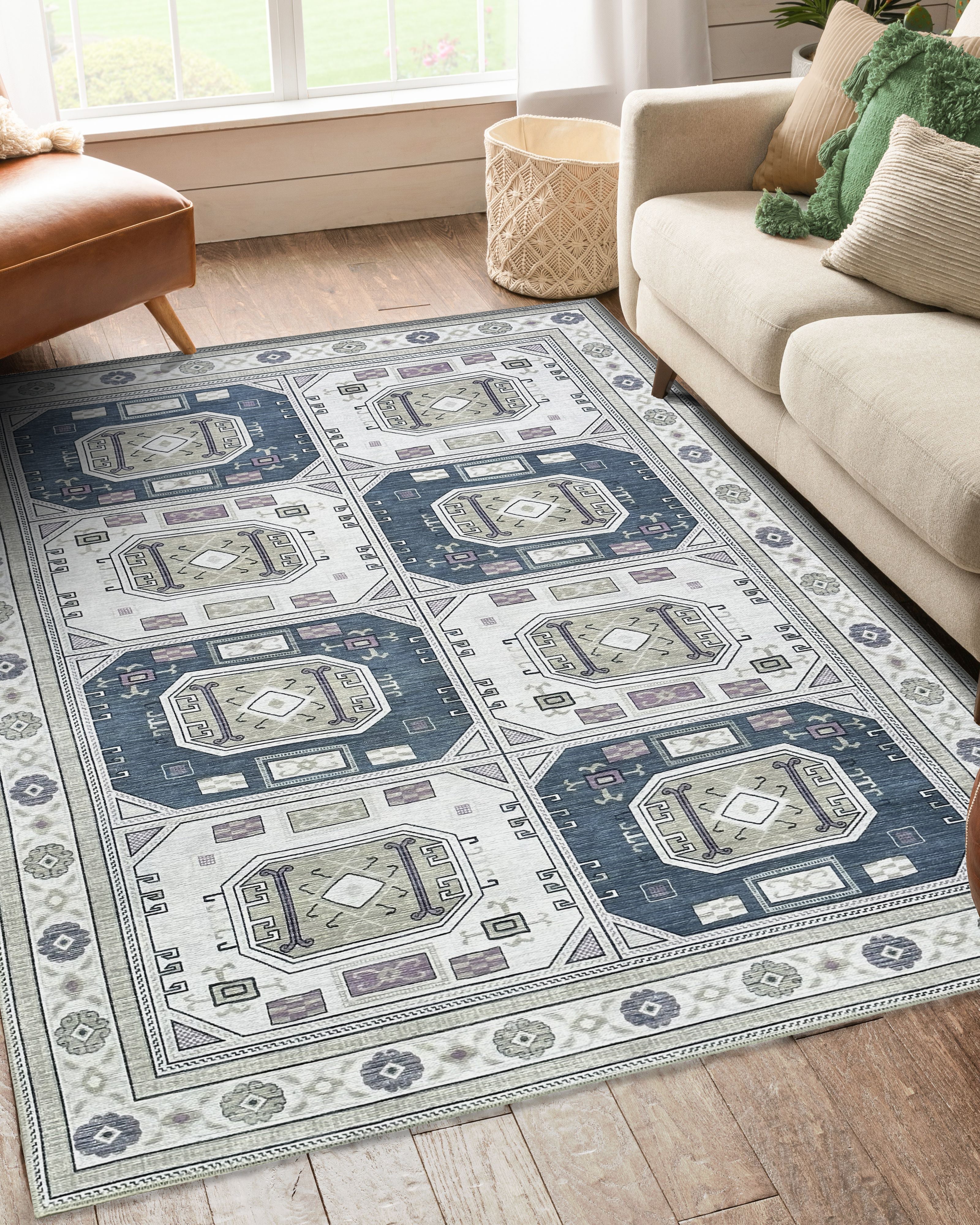 Amaan Cream Navy Modern Turkish Rug