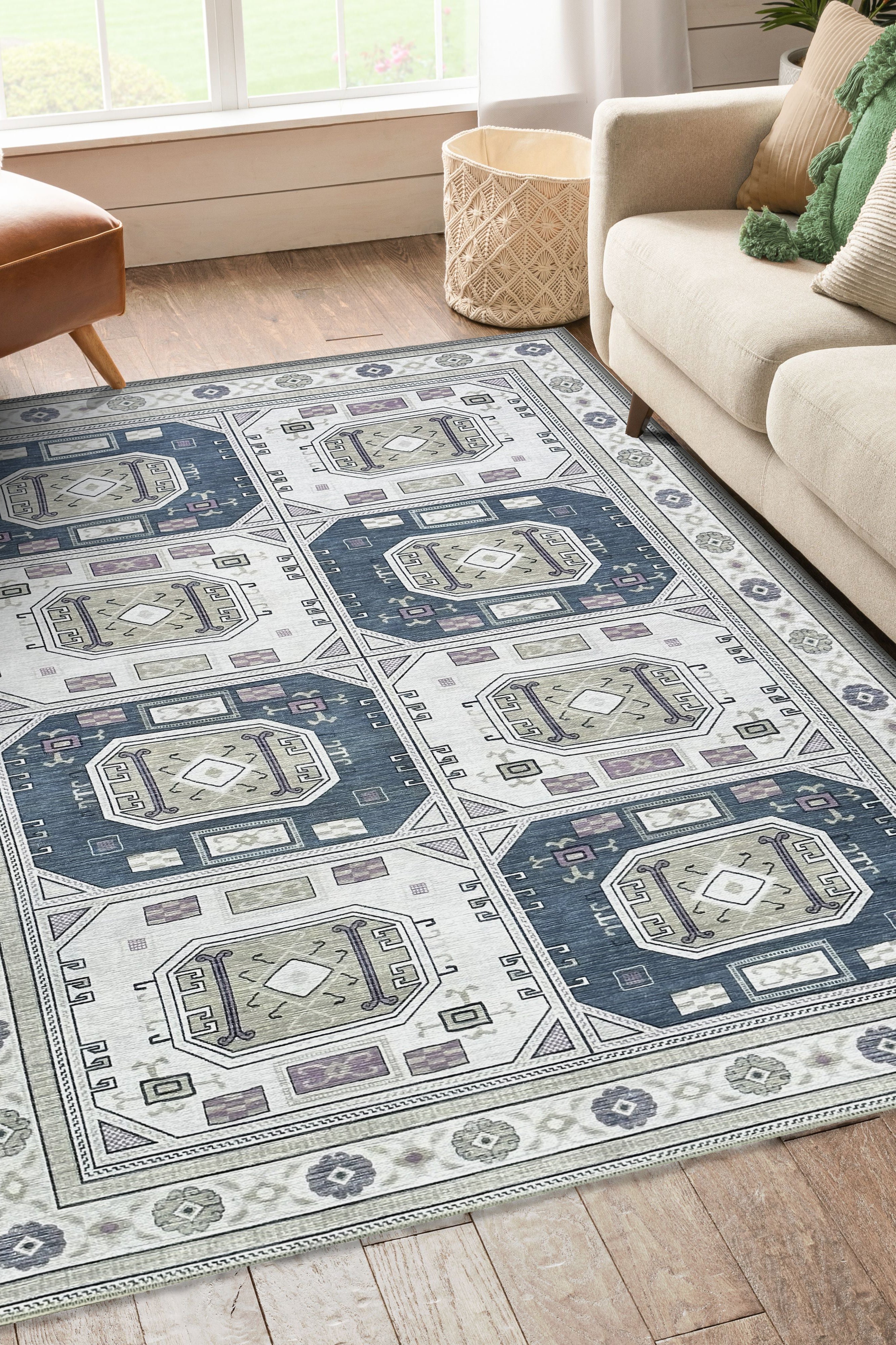Amaan Cream Navy Modern Turkish Rug