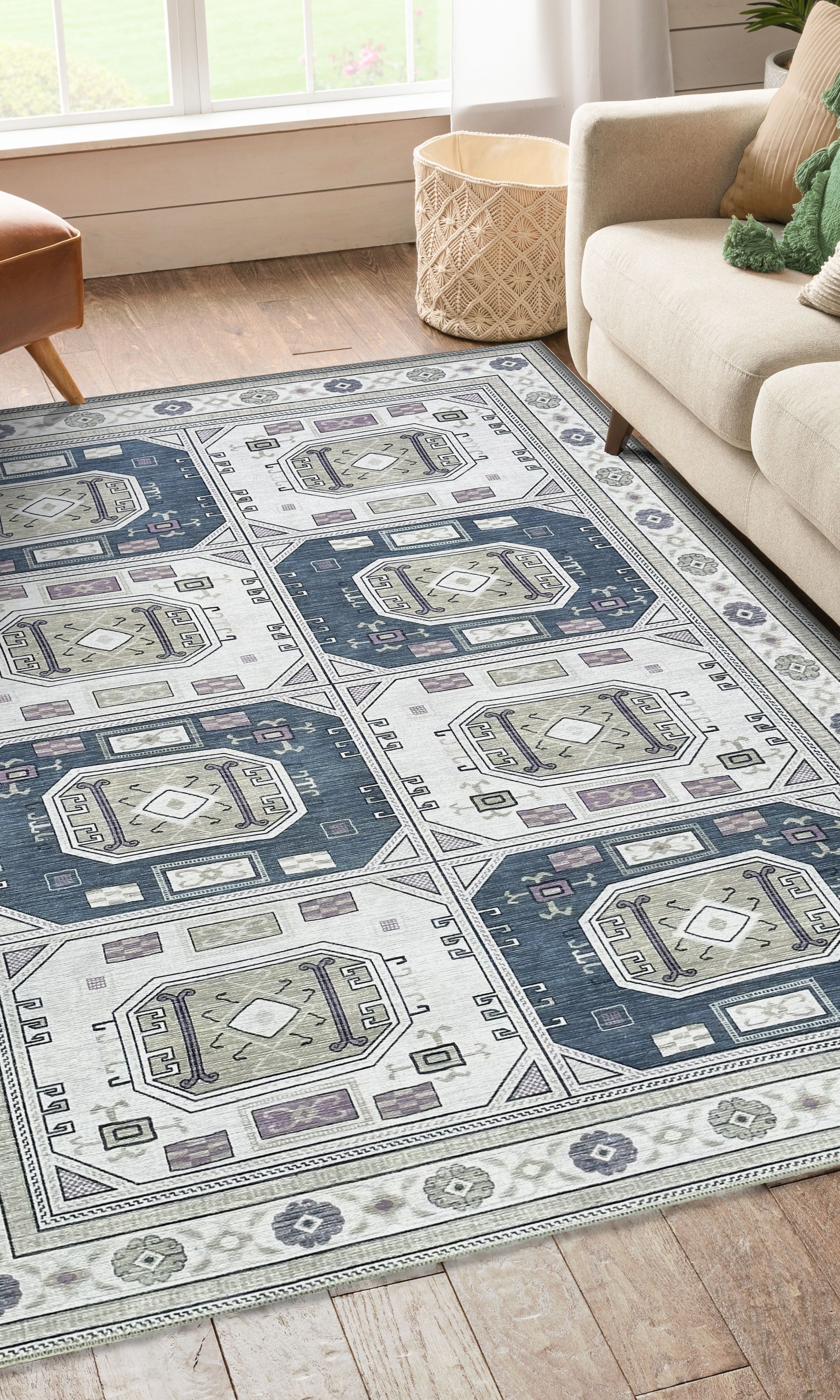 Amaan Cream Navy Modern Turkish Rug