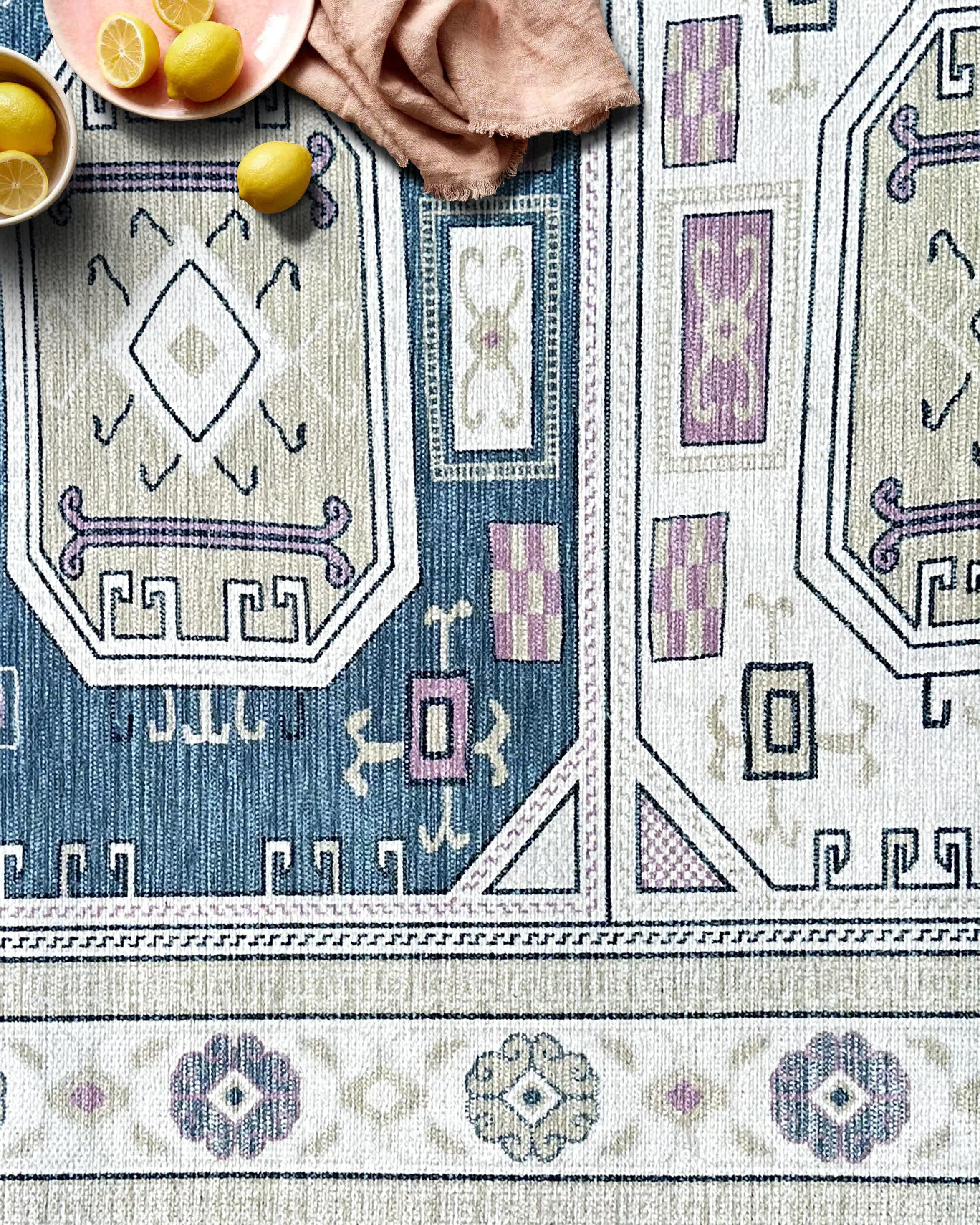 Amaan Cream Navy Modern Turkish Rug