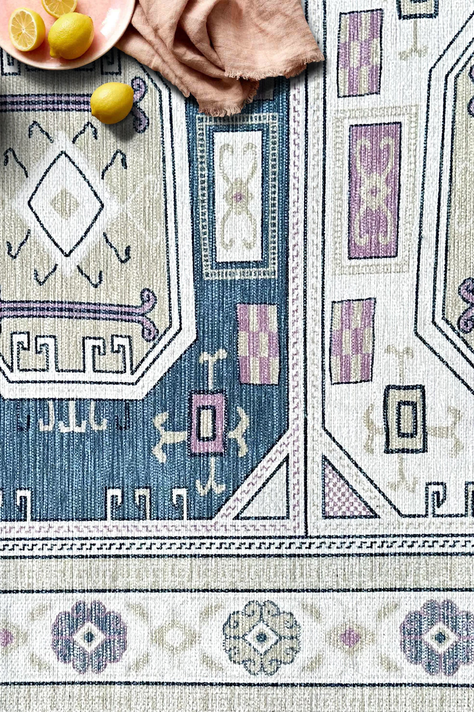 Amaan Cream Navy Modern Turkish Rug