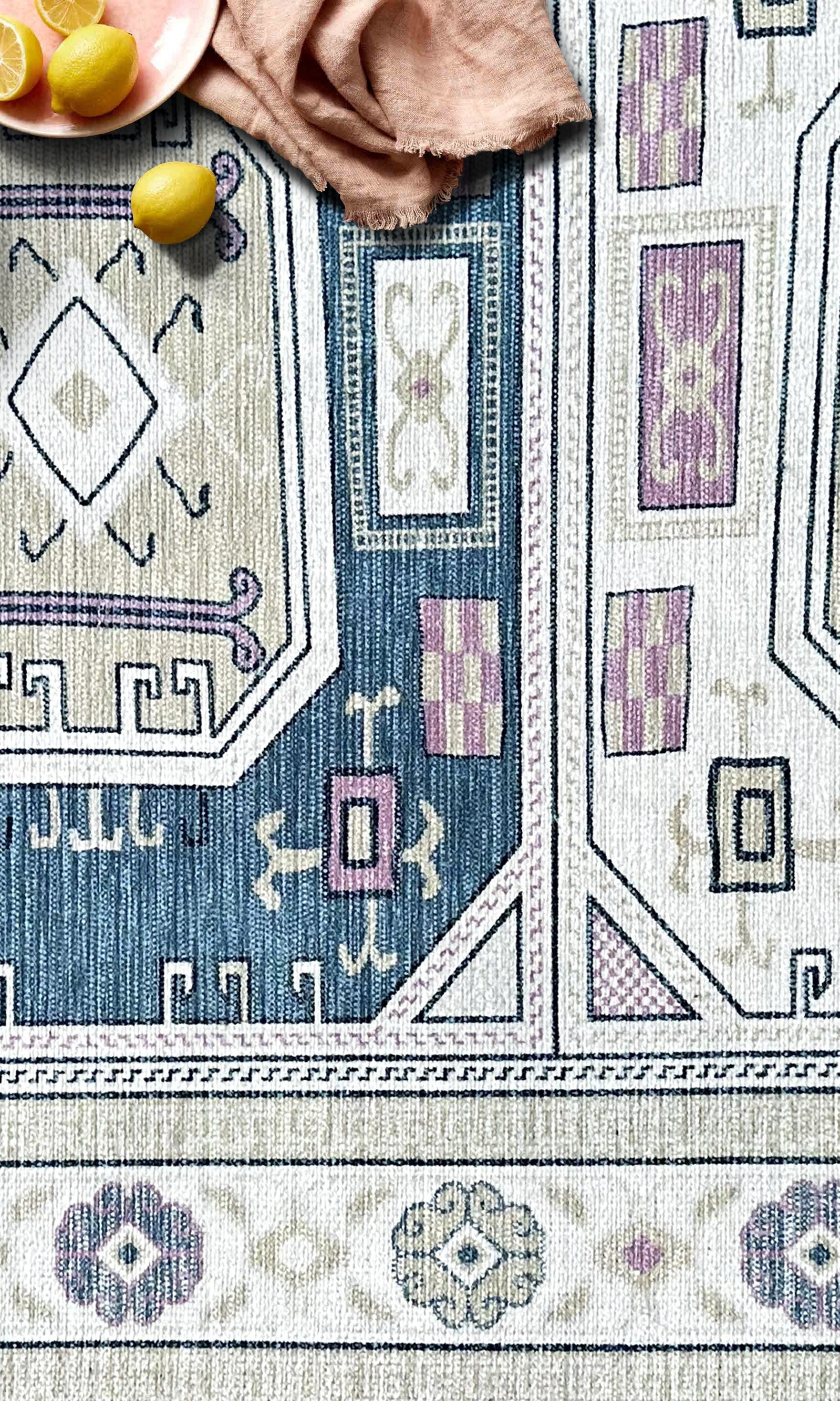 Amaan Cream Navy Modern Turkish Rug