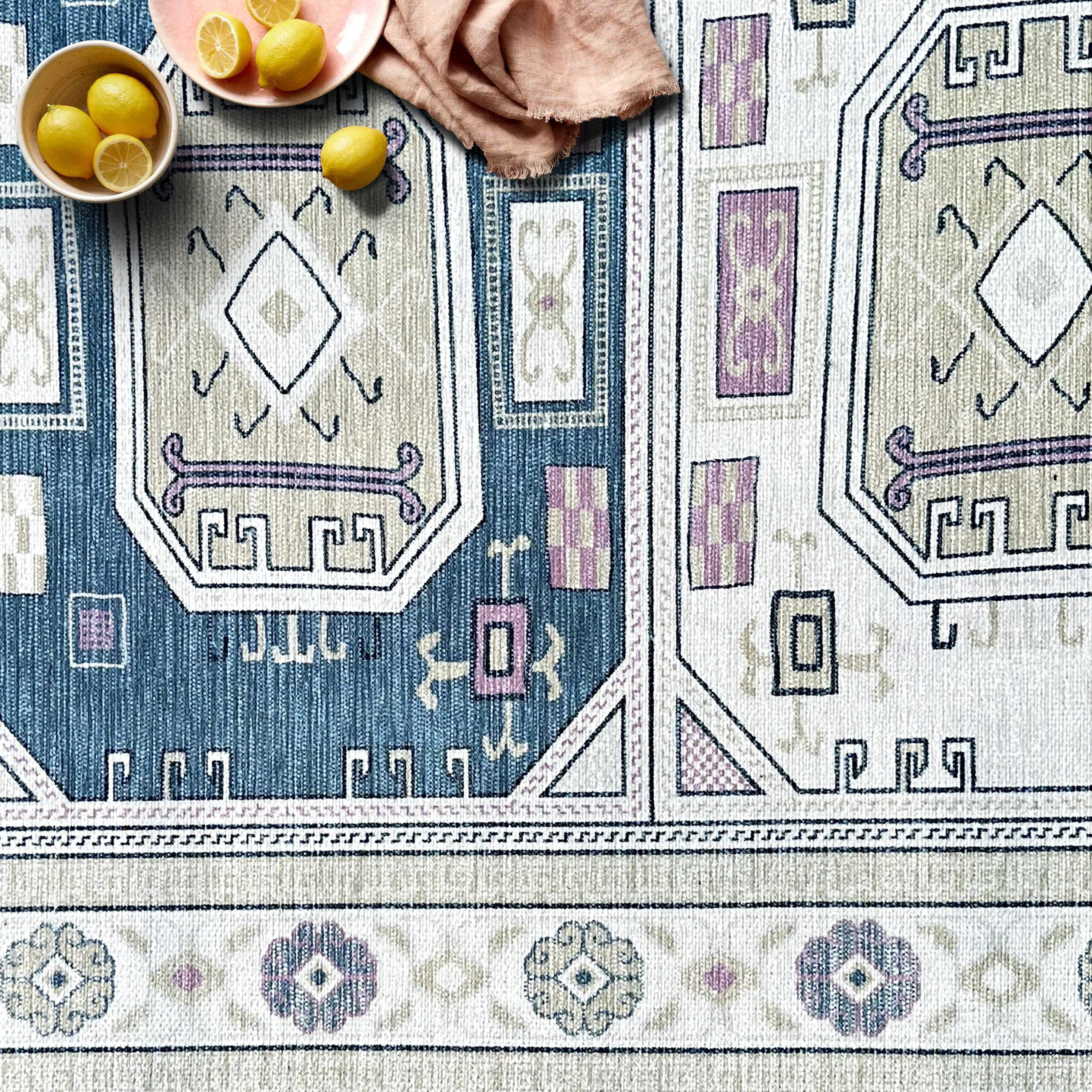 Amaan Cream Navy Modern Turkish Rug