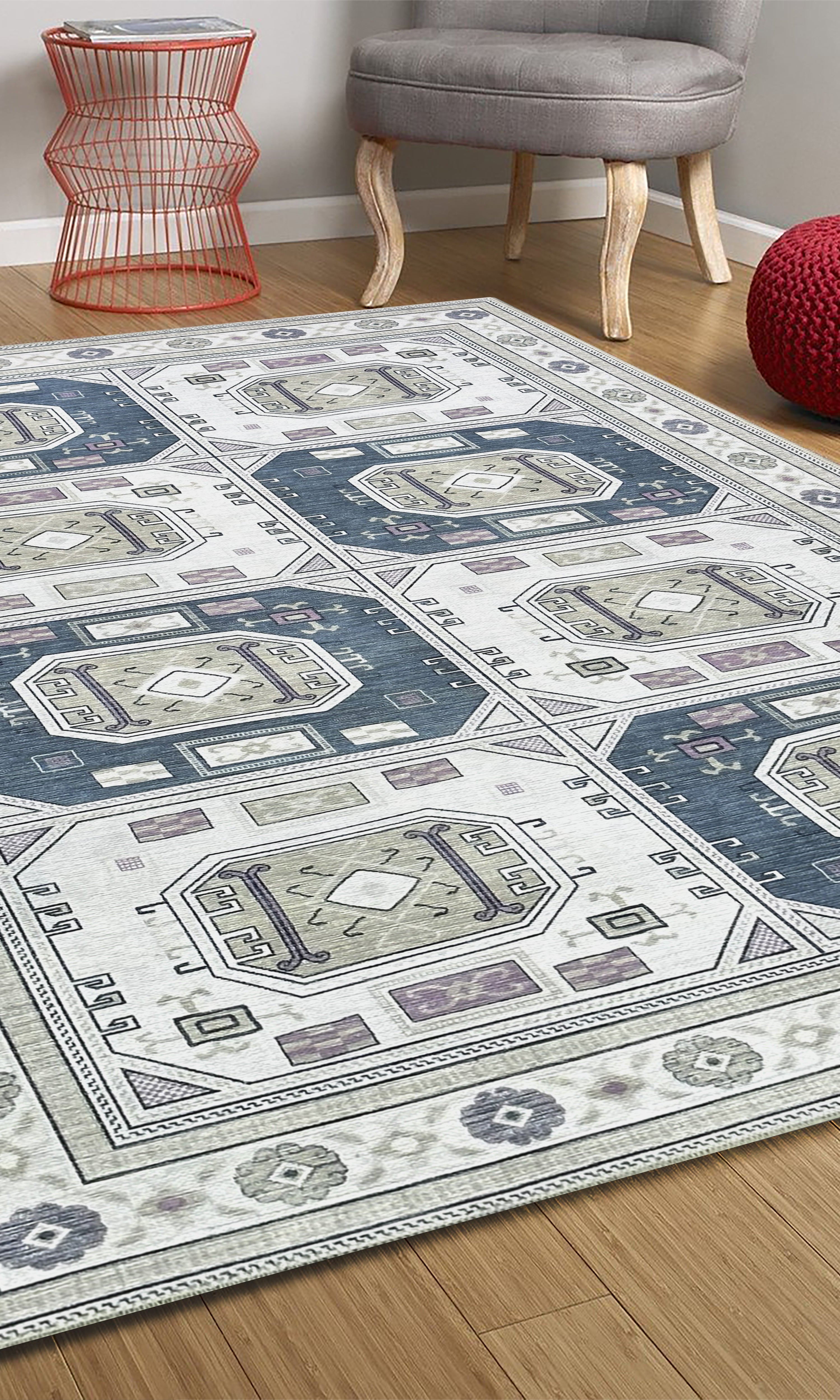 Amaan Cream Navy Modern Turkish Rug