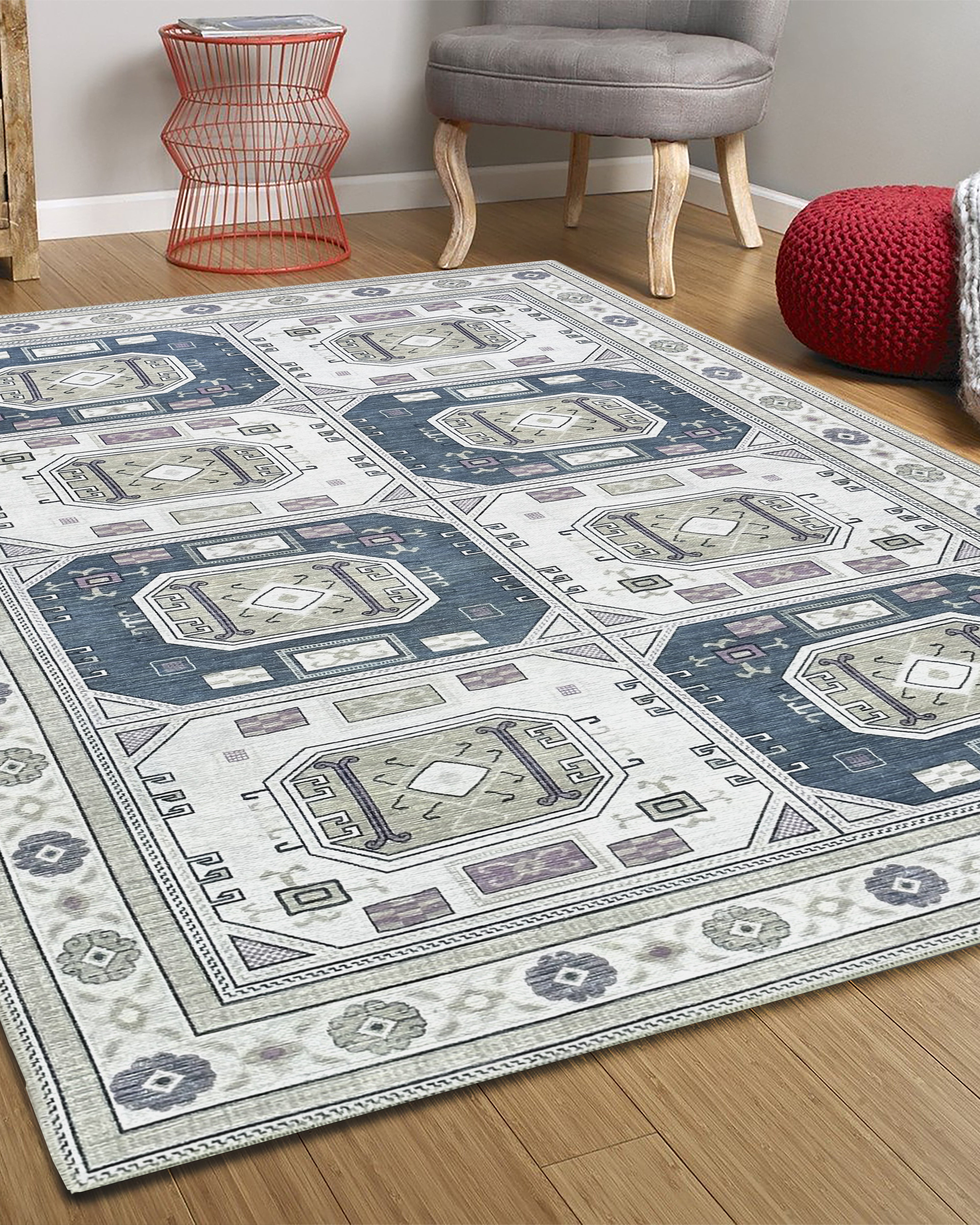 Amaan Cream Navy Modern Turkish Rug