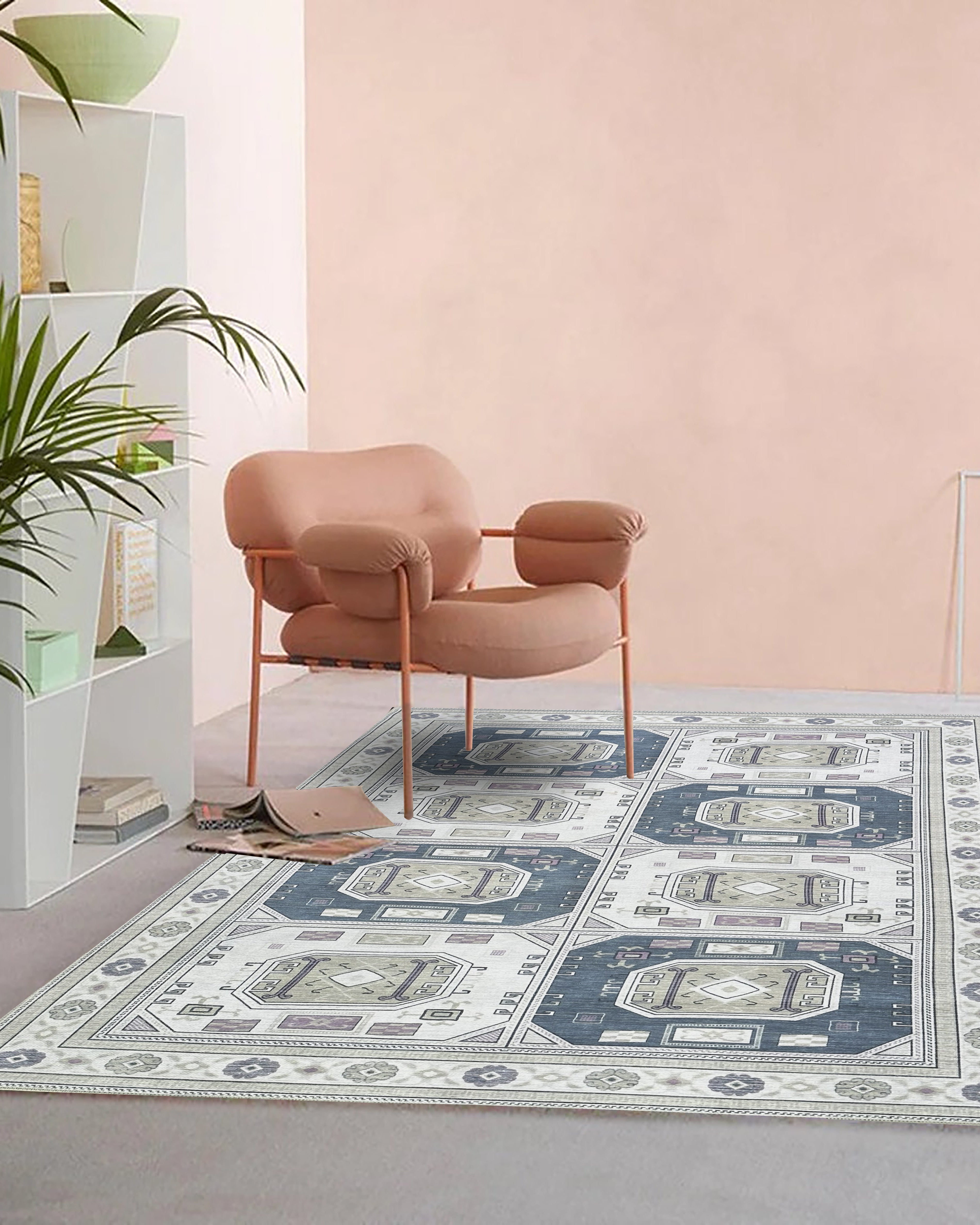 Amaan Cream Navy Modern Turkish Rug