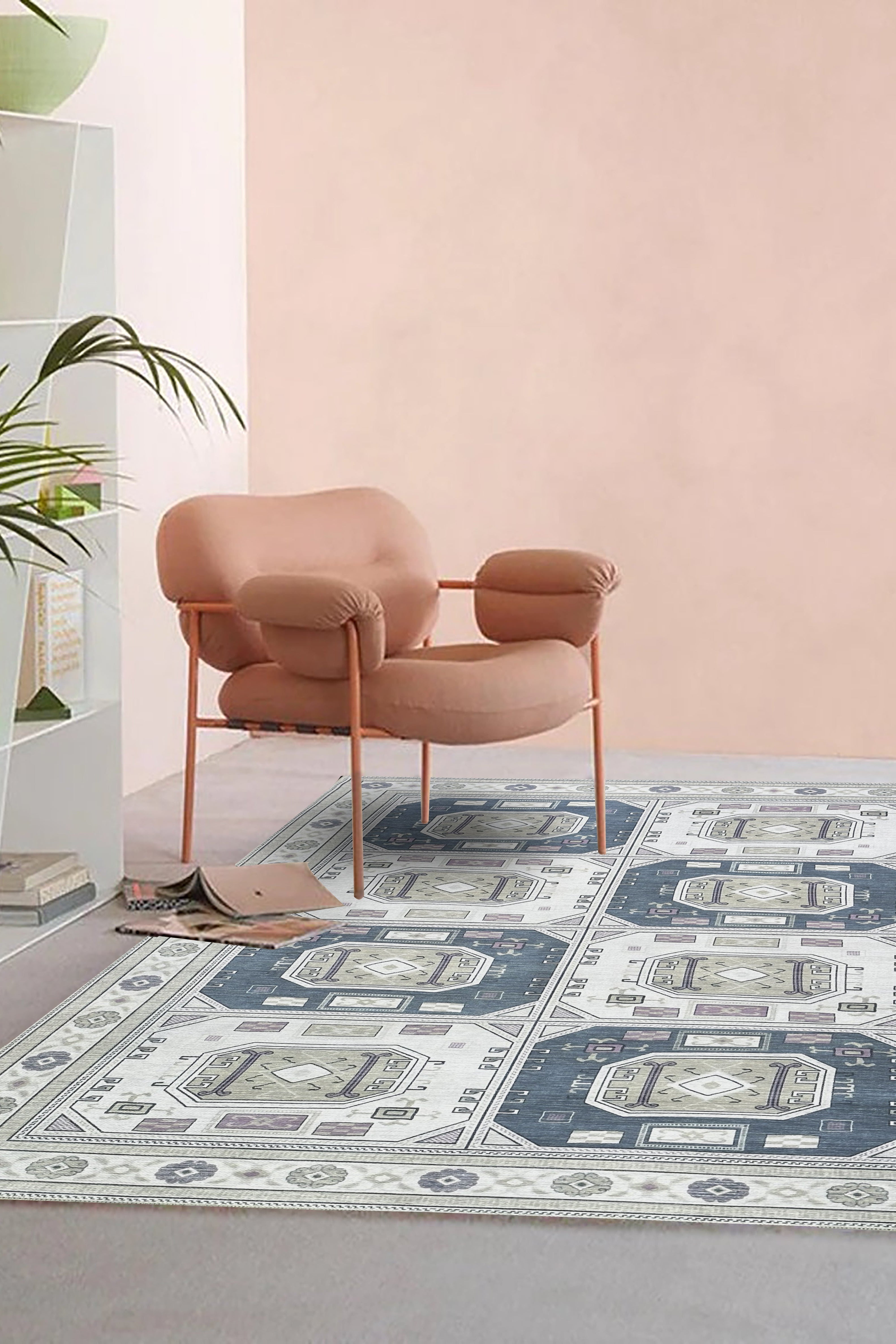 Amaan Cream Navy Modern Turkish Rug