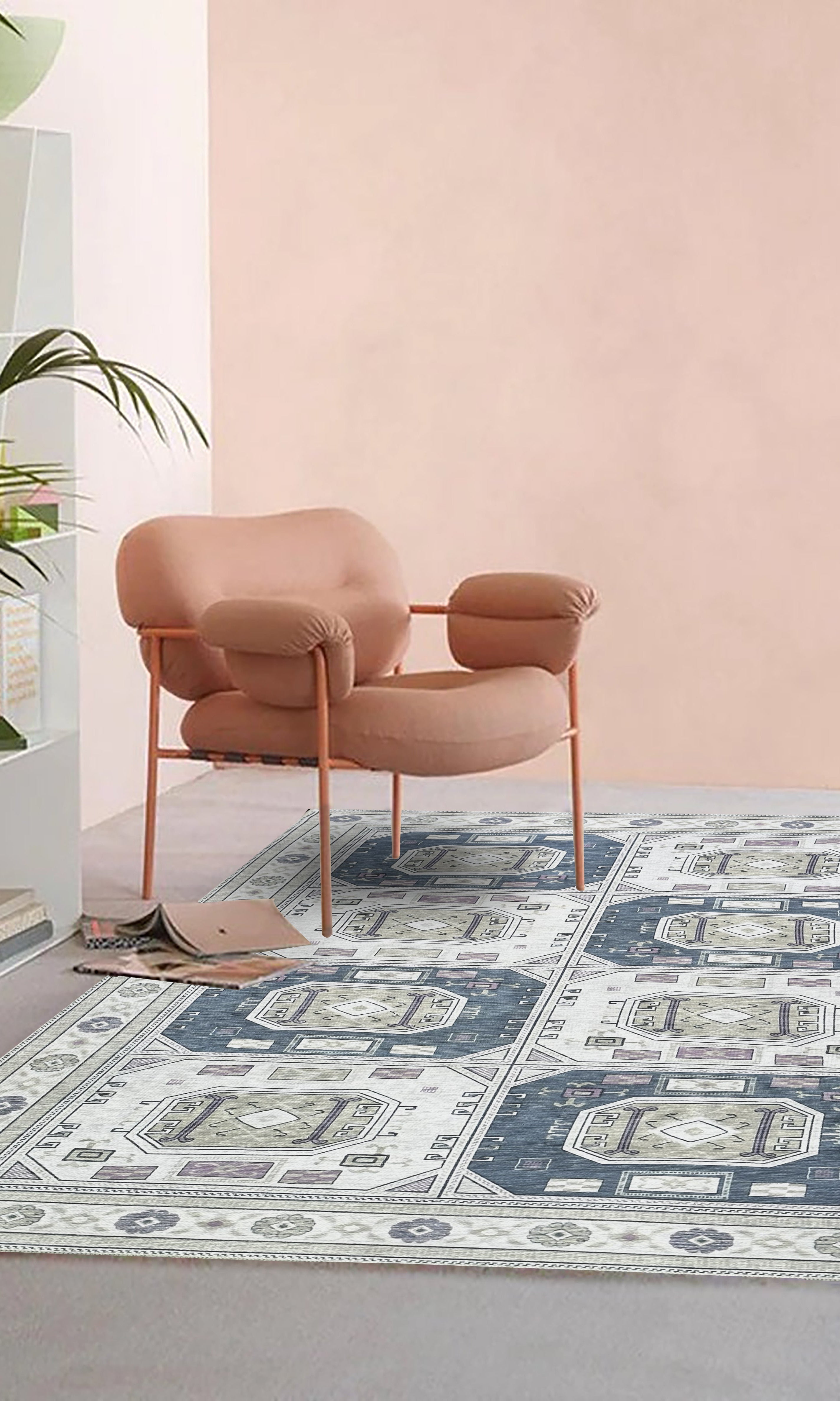 Amaan Cream Navy Modern Turkish Rug